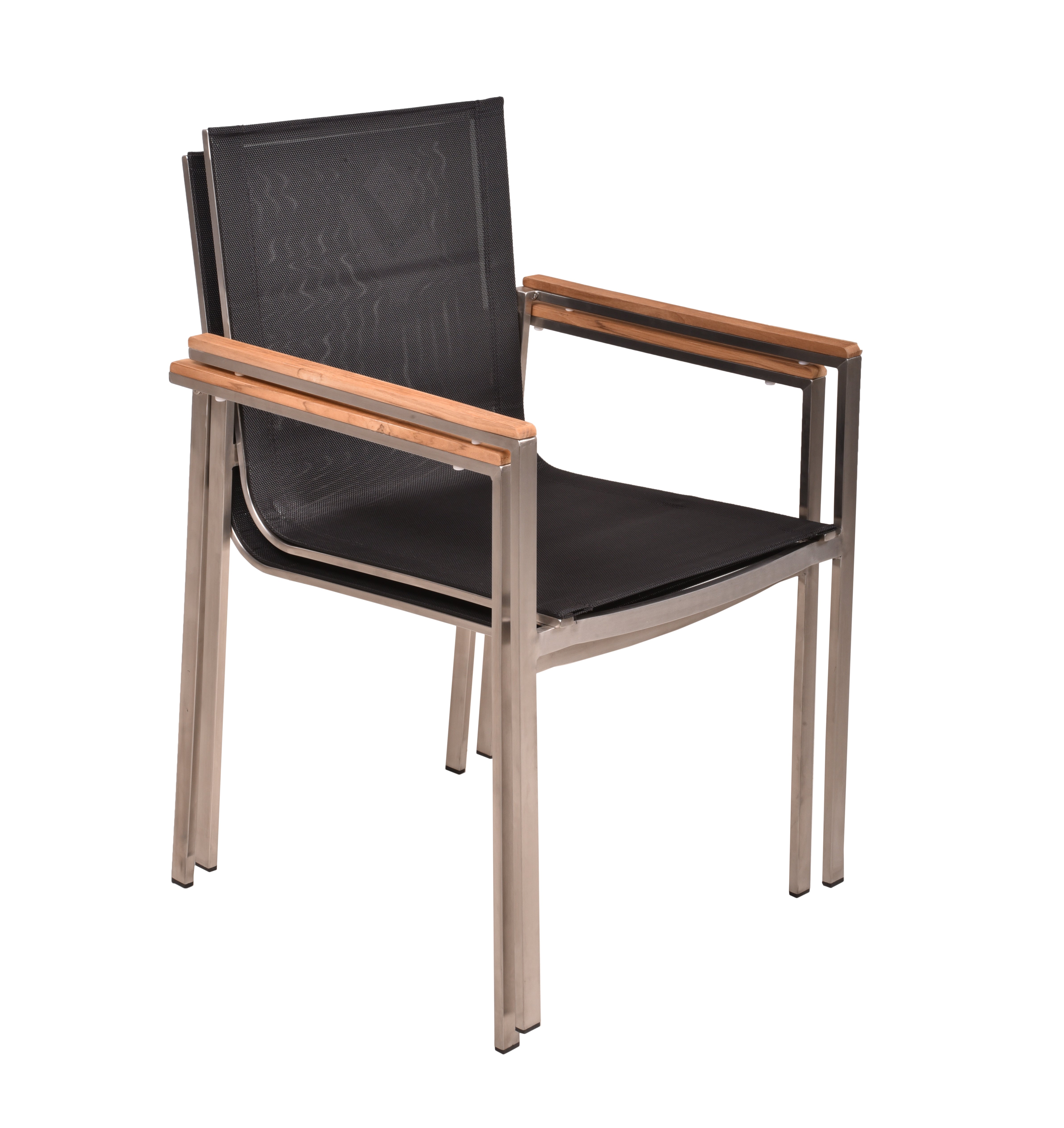 2er Set Stapelstuhl DENVER Gartenstuhl Textilene Edelstahl Teak Armlehnen Garden Pleasure