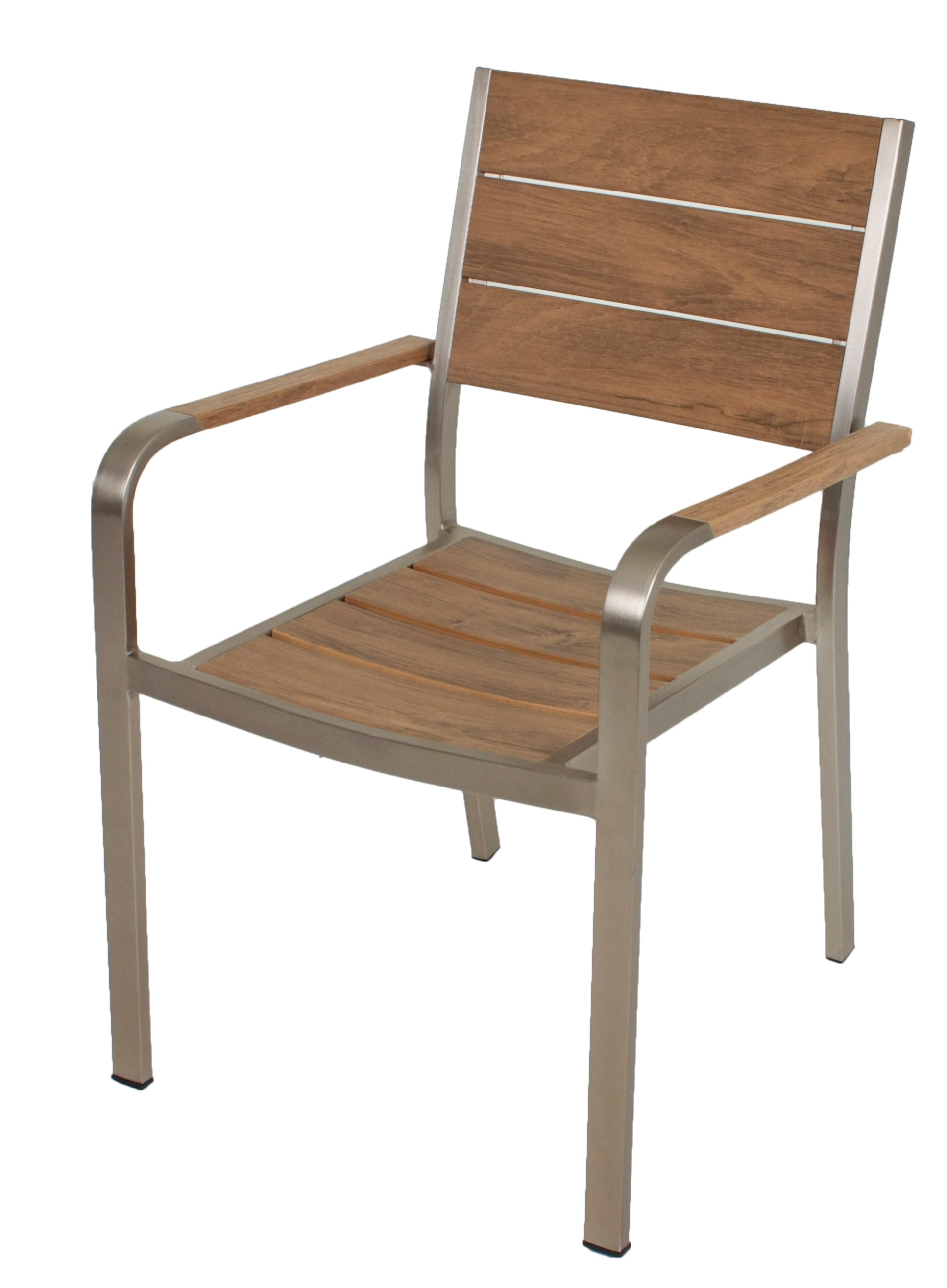 4er Set Stapelstuhl FLORENCE Gartenstuhl Aluminium Nonwood Teak-Optik stapelbar Garden Pleasure