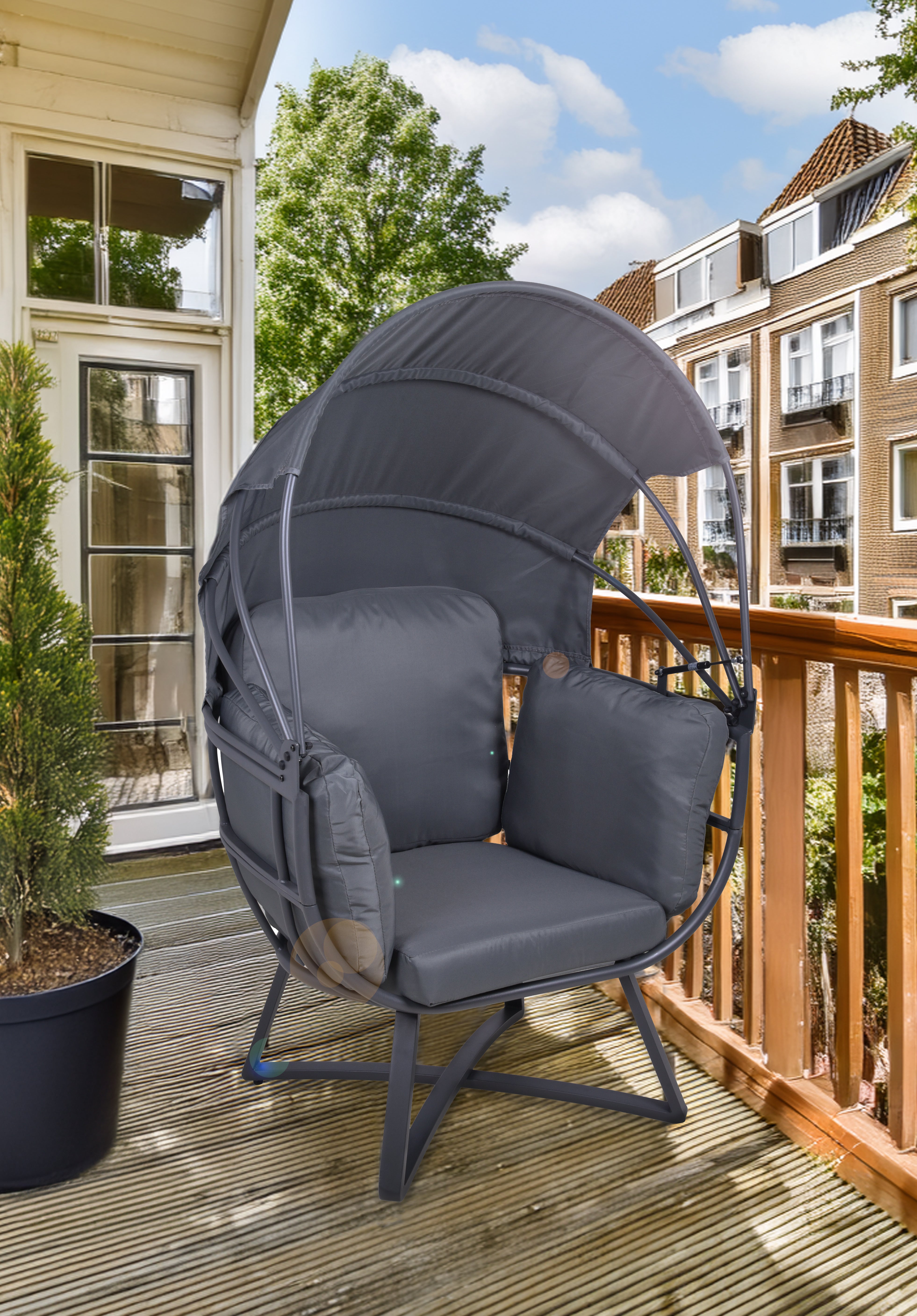 Relaxsessel DELOS Loungesessel Gartensessel Hängesessel mit Sonnendach anthrazit Garden Pleasure