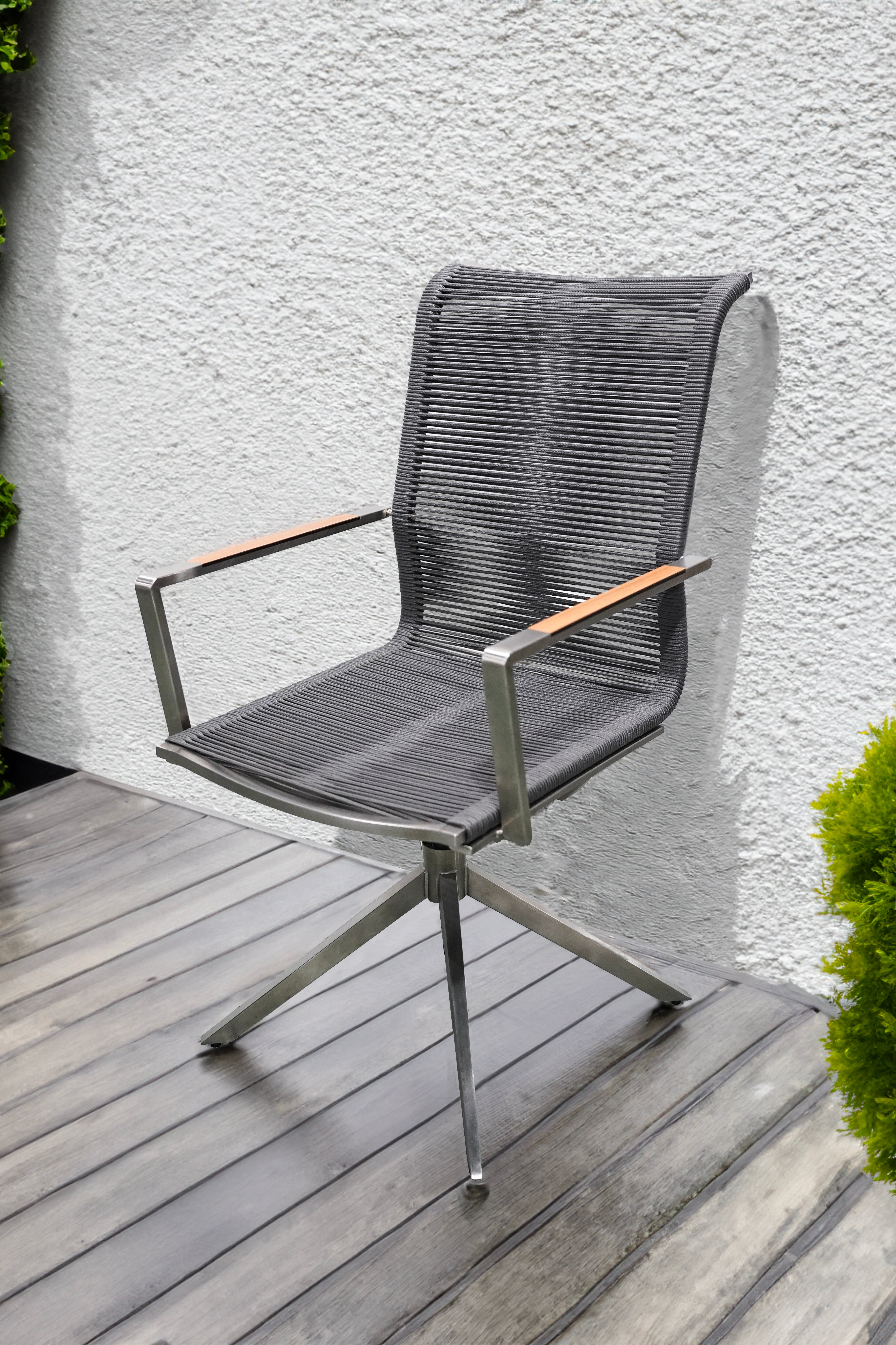 2er Set Drehstuhl RUBIERA Gartenstuhl Edelstahl Teak Seilbespannung Garden Pleasure
