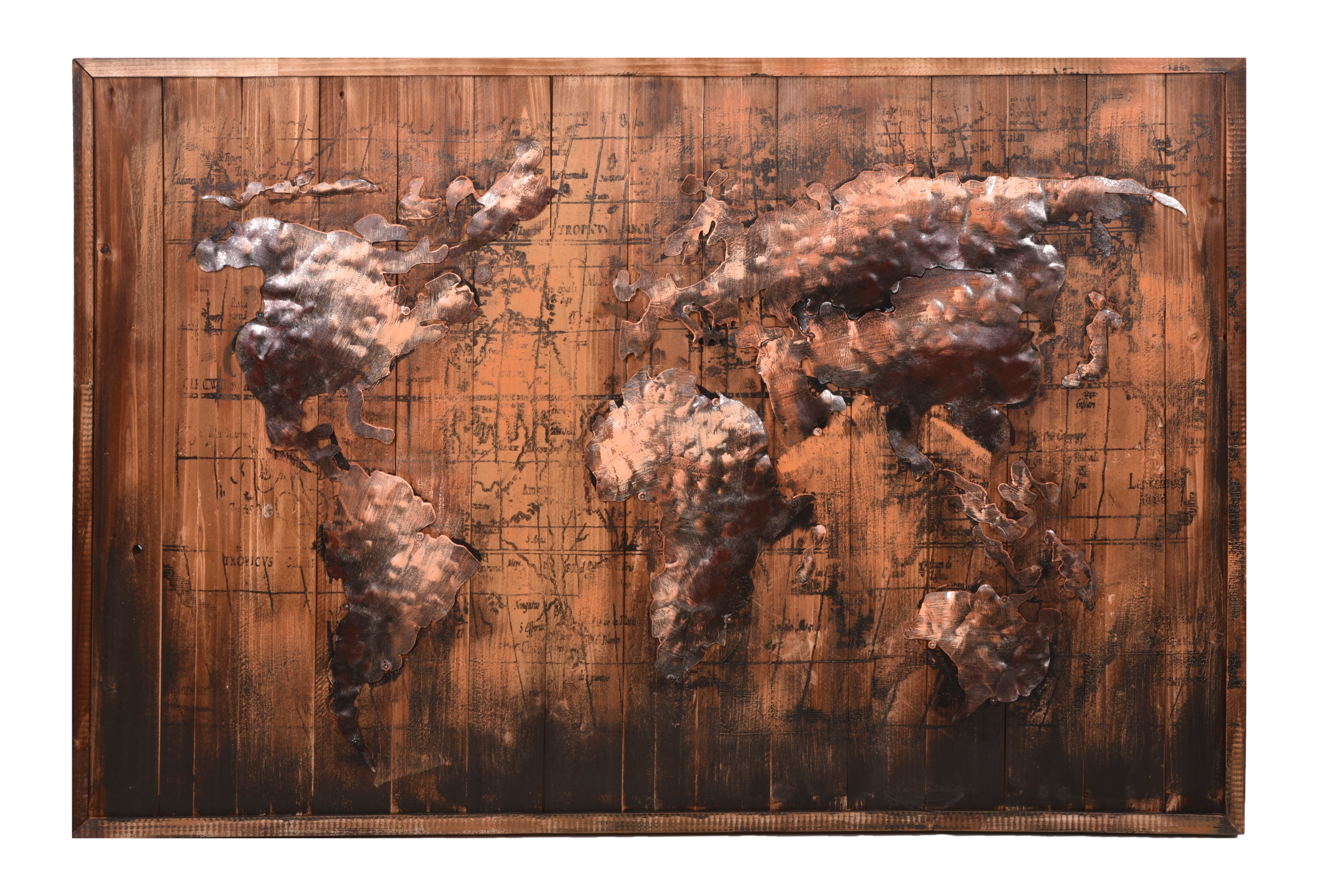 3D Metallbild Weltkarte braun Wanddeko Weltkarten-Bild Metall-Wandkunst rustikal Interia Home & Living