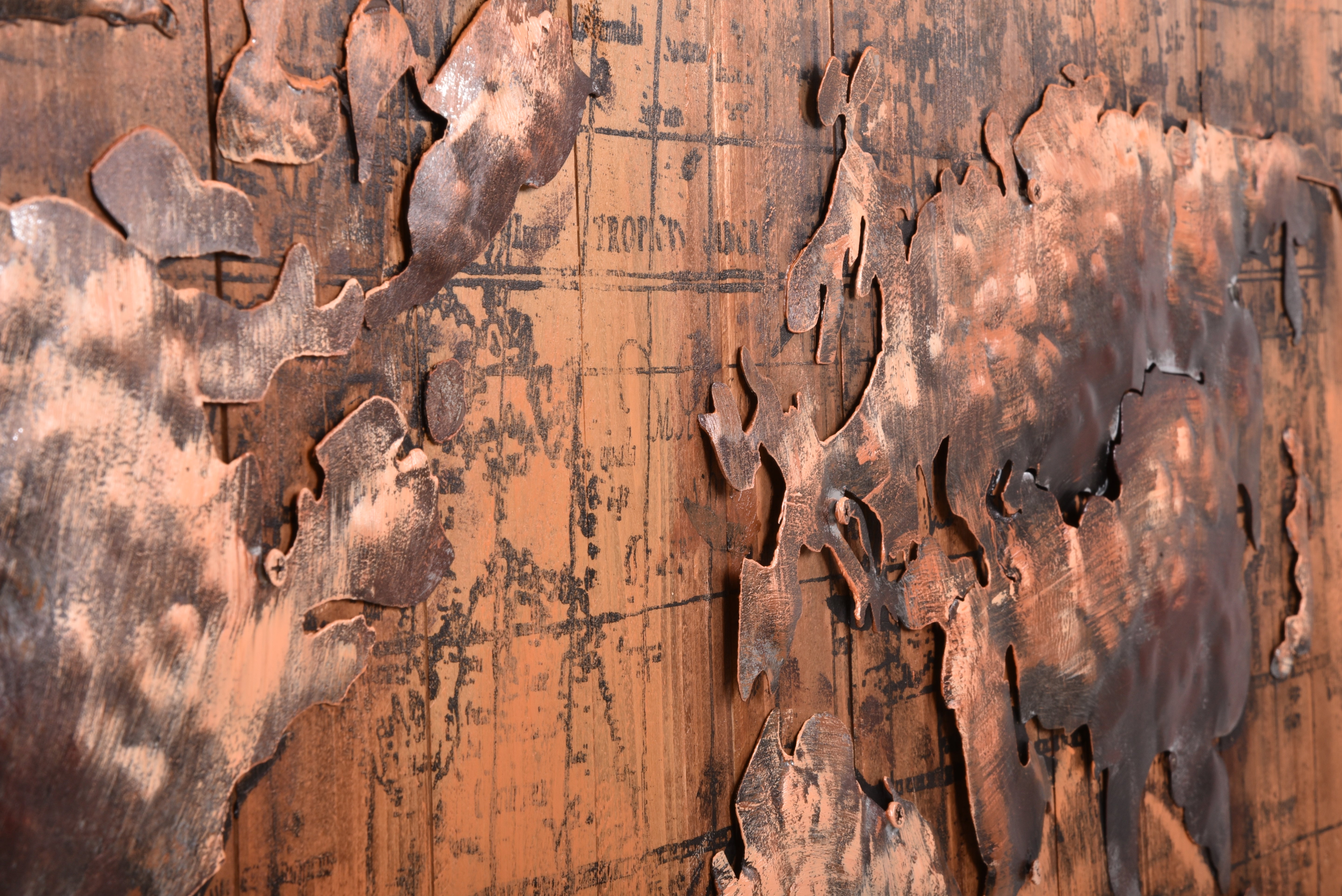 3D Metallbild Weltkarte braun Wanddeko Weltkarten-Bild Metall-Wandkunst rustikal Interia Home & Living