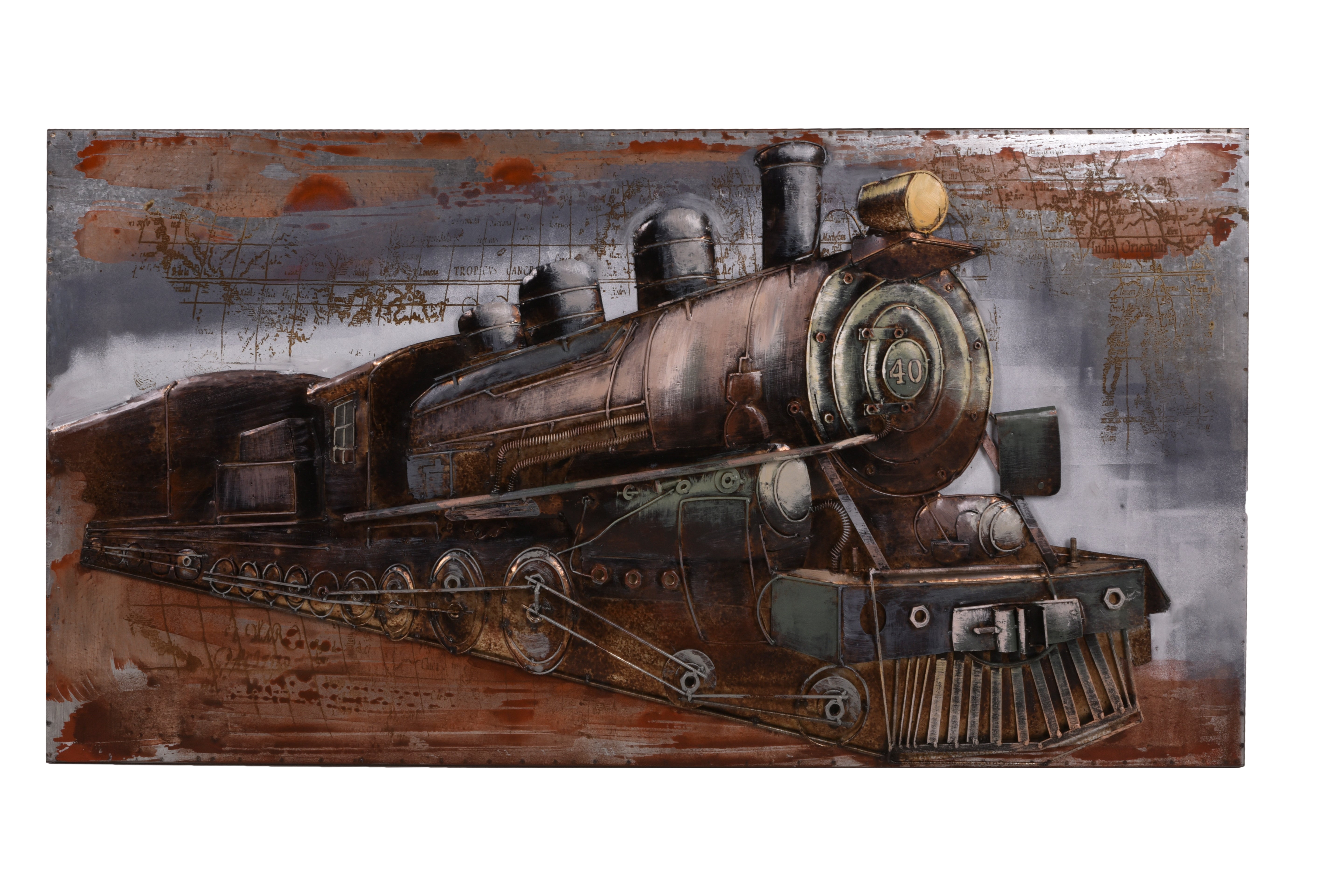 3D Metallbild Dampflok Wandbild Zug Metall-Deko Eisenbahn-Bild Vintage Interia Home & Living