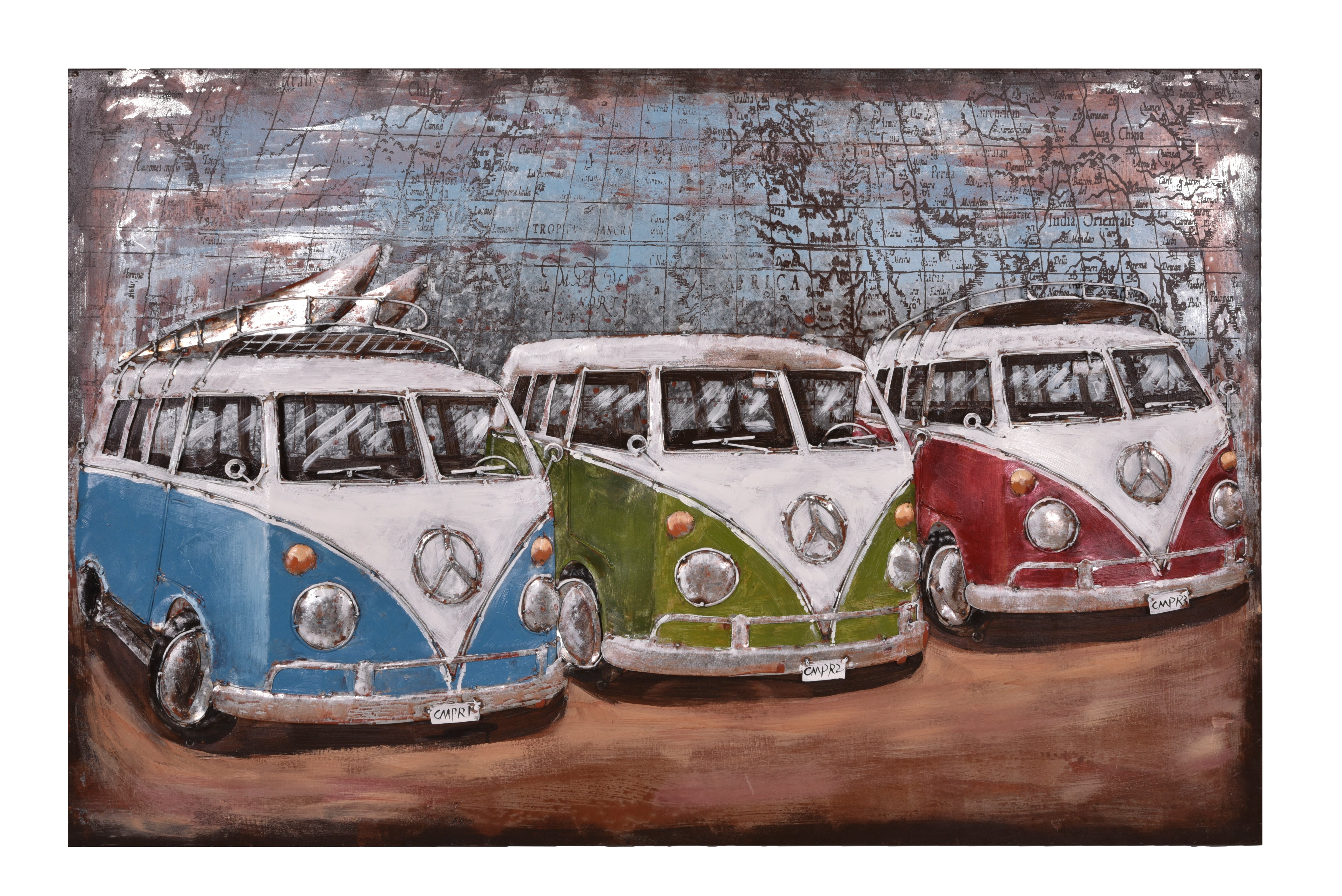 3D Metallbild 3 Bullis Wandbild VW Bus Metall-Deko Retro-Bild Vintage Interia Home & Living