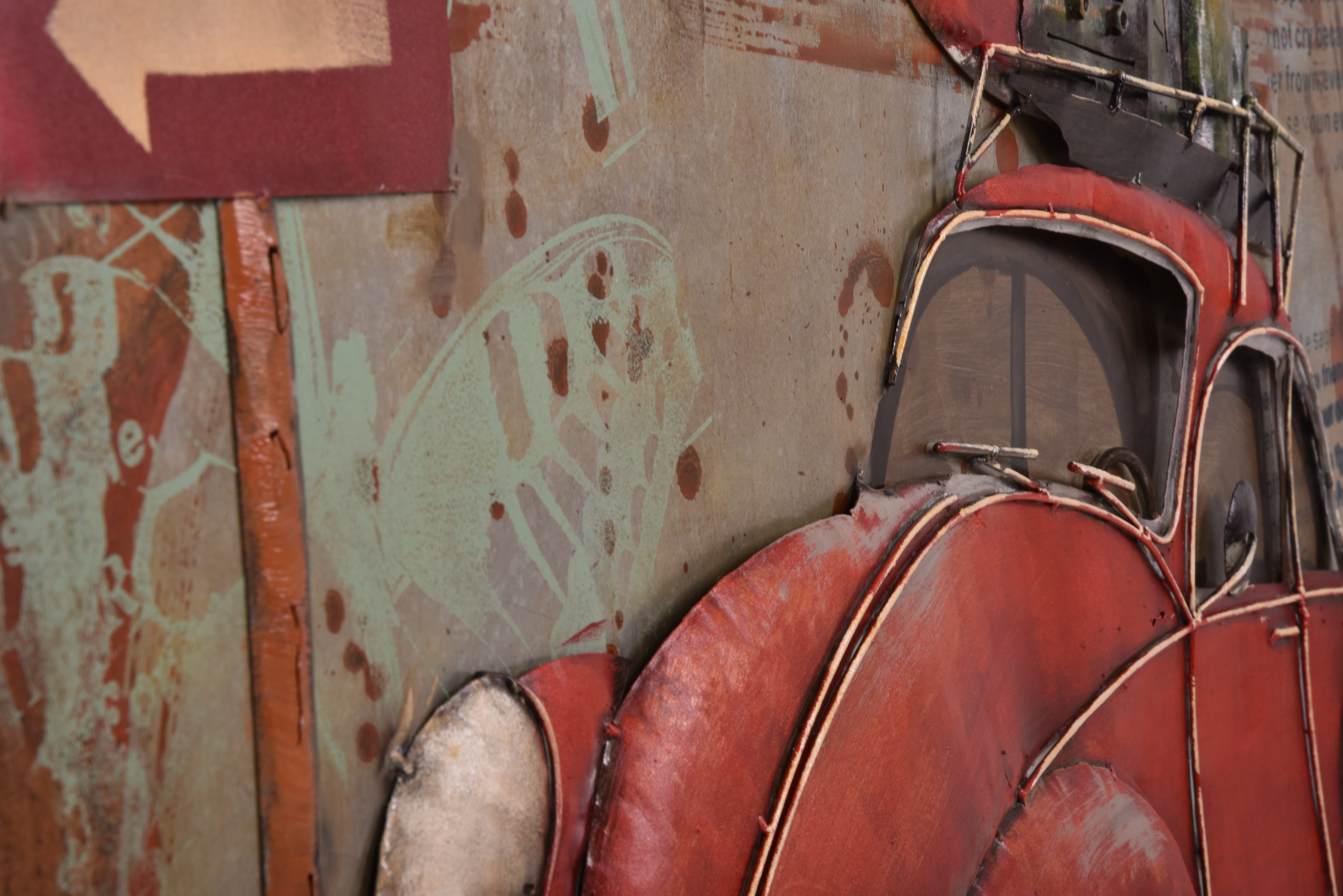 3D Metallbild Auto mit Gepäck Wandbild Oldtimer Metall-Wanddeko Vintage-Auto-Bild Interia Home & Living