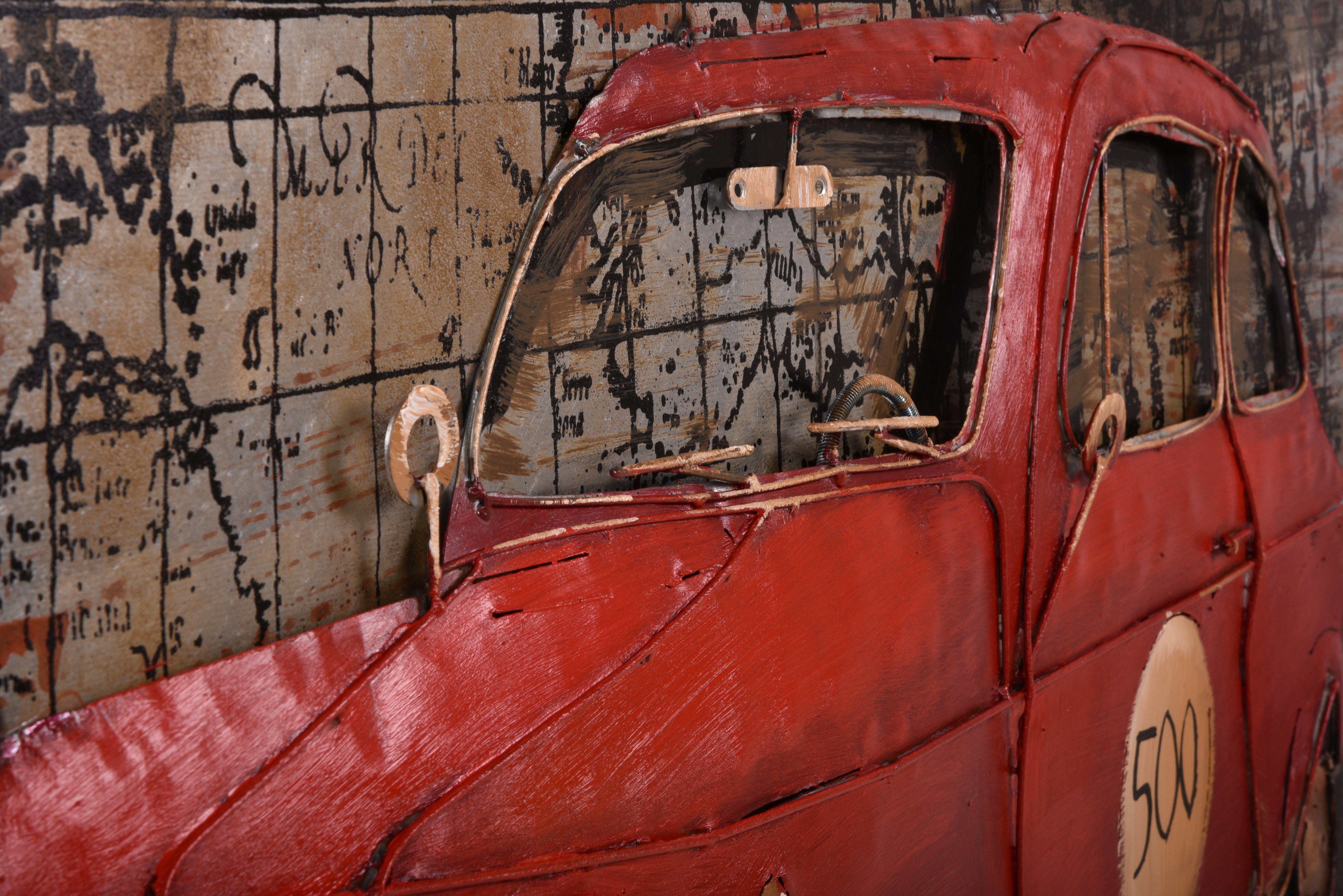 3D Metallbild Auto mit Gepäck Wandbild Oldtimer Metall-Wanddeko Vintage-Auto-Bild Interia Home & Living