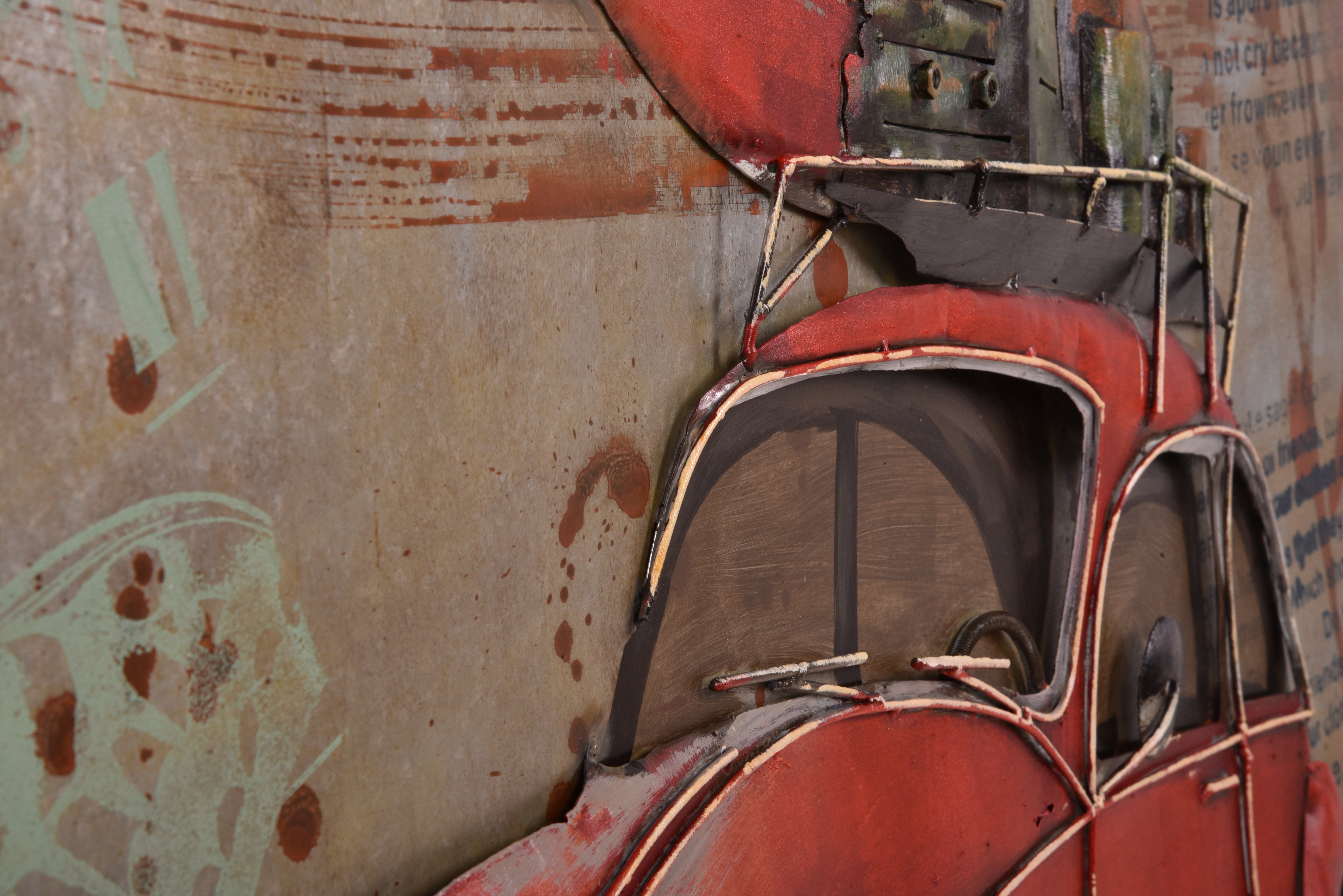 3D Metallbild Auto mit Gepäck Wandbild Oldtimer Metall-Wanddeko Vintage-Auto-Bild Interia Home & Living