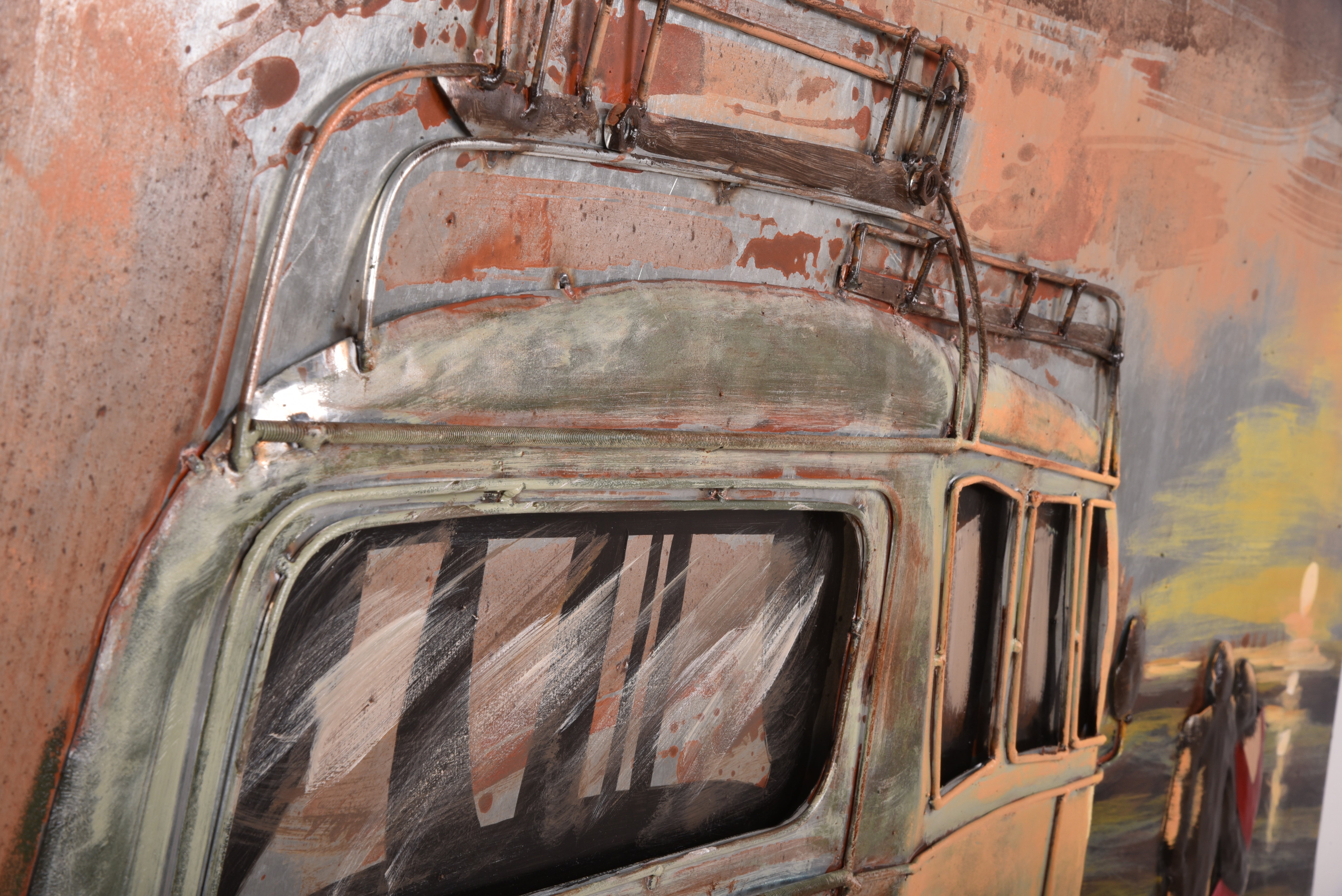 3D Metallbild Bulli mit Pärchen Wanddeko Retro-Bild VW Bus Bild romantisch Interia Home & Living