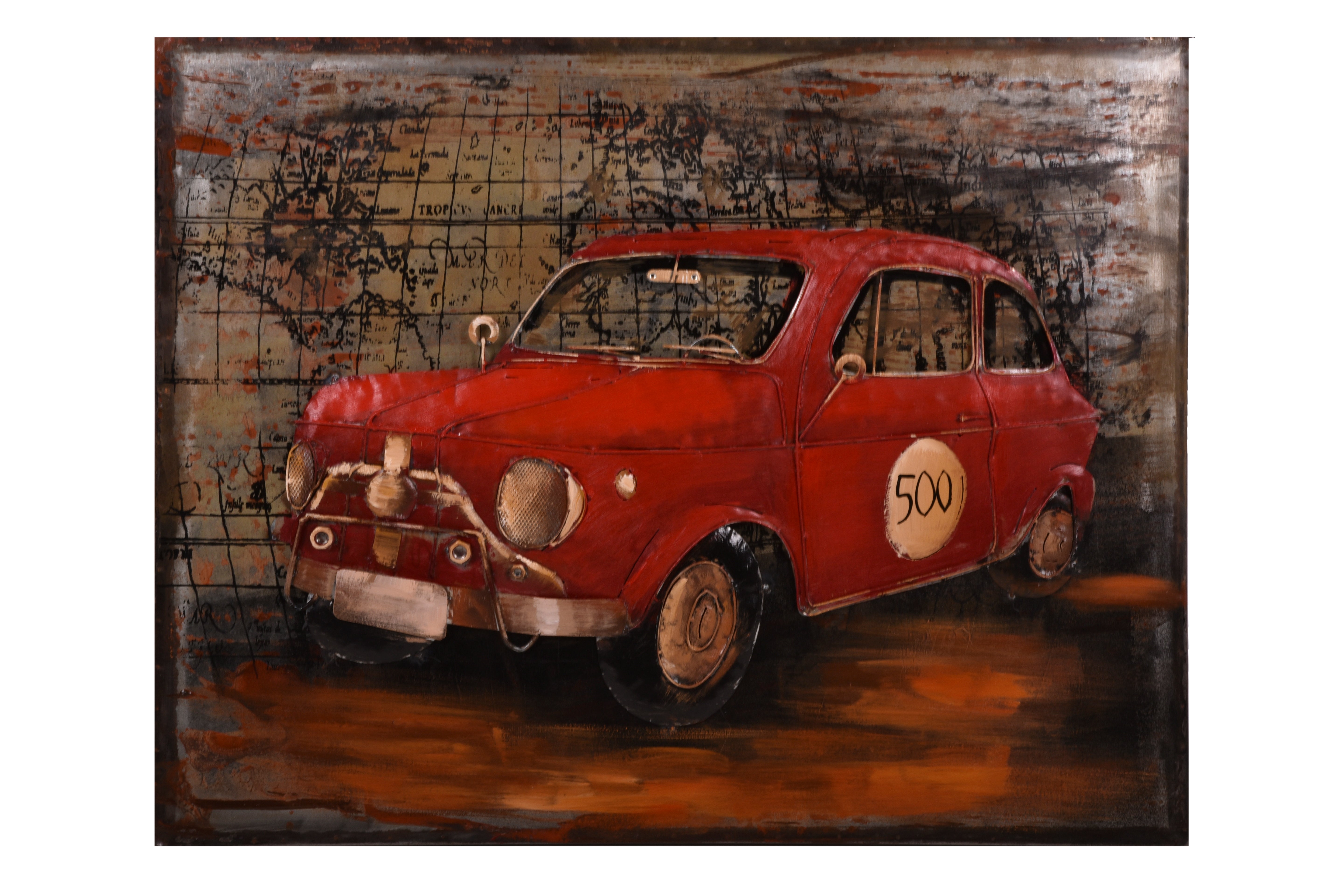 3D Metallbild rotes Auto Wandbild Oldtimer Metall-Kunstwerk 3D-Wanddeko lebhaft Interia Home & Living