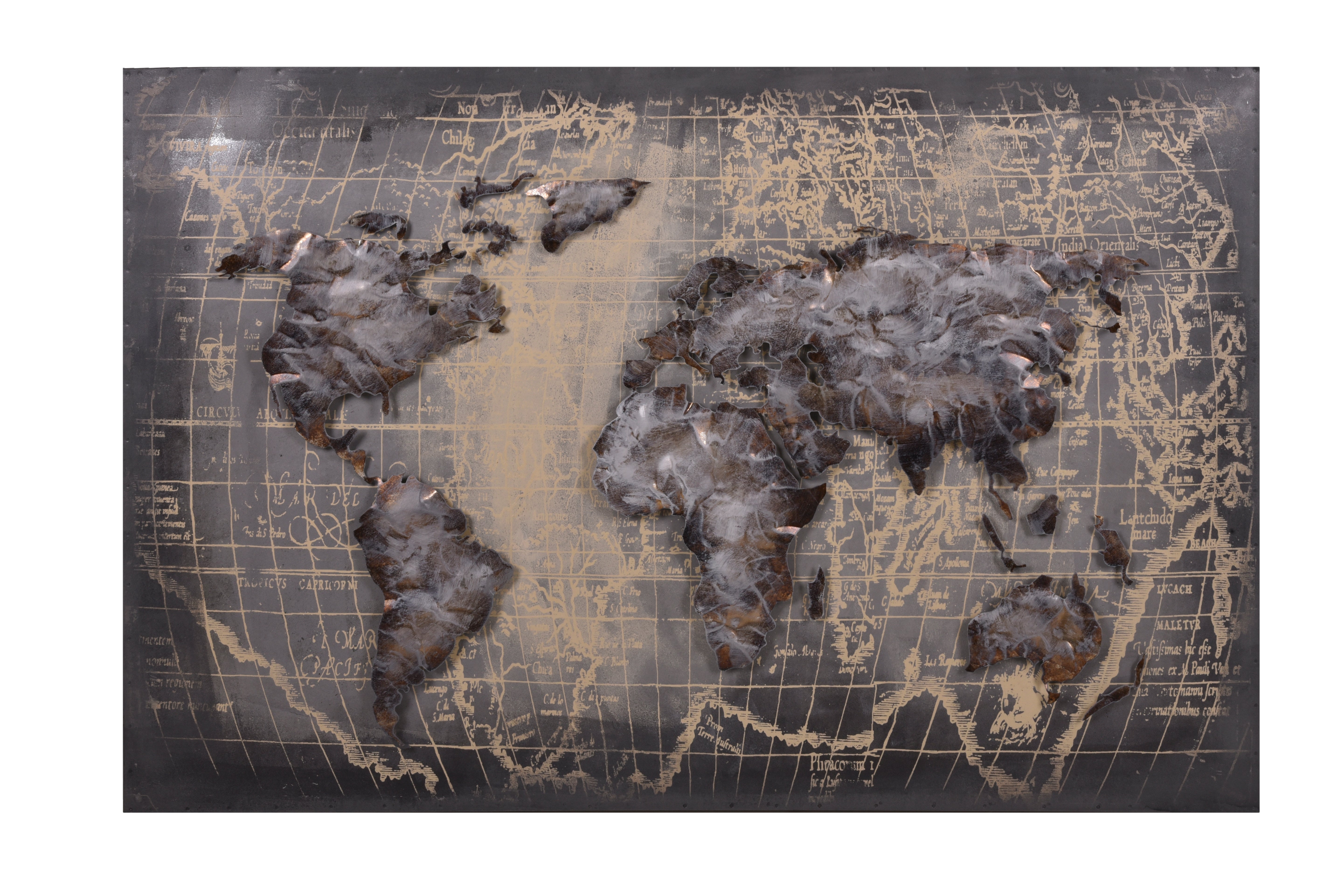 3D Metallbild Weltkarte grau Wanddeko Weltkarten-Bild Metall-Wandkunst modern Interia Home & Living