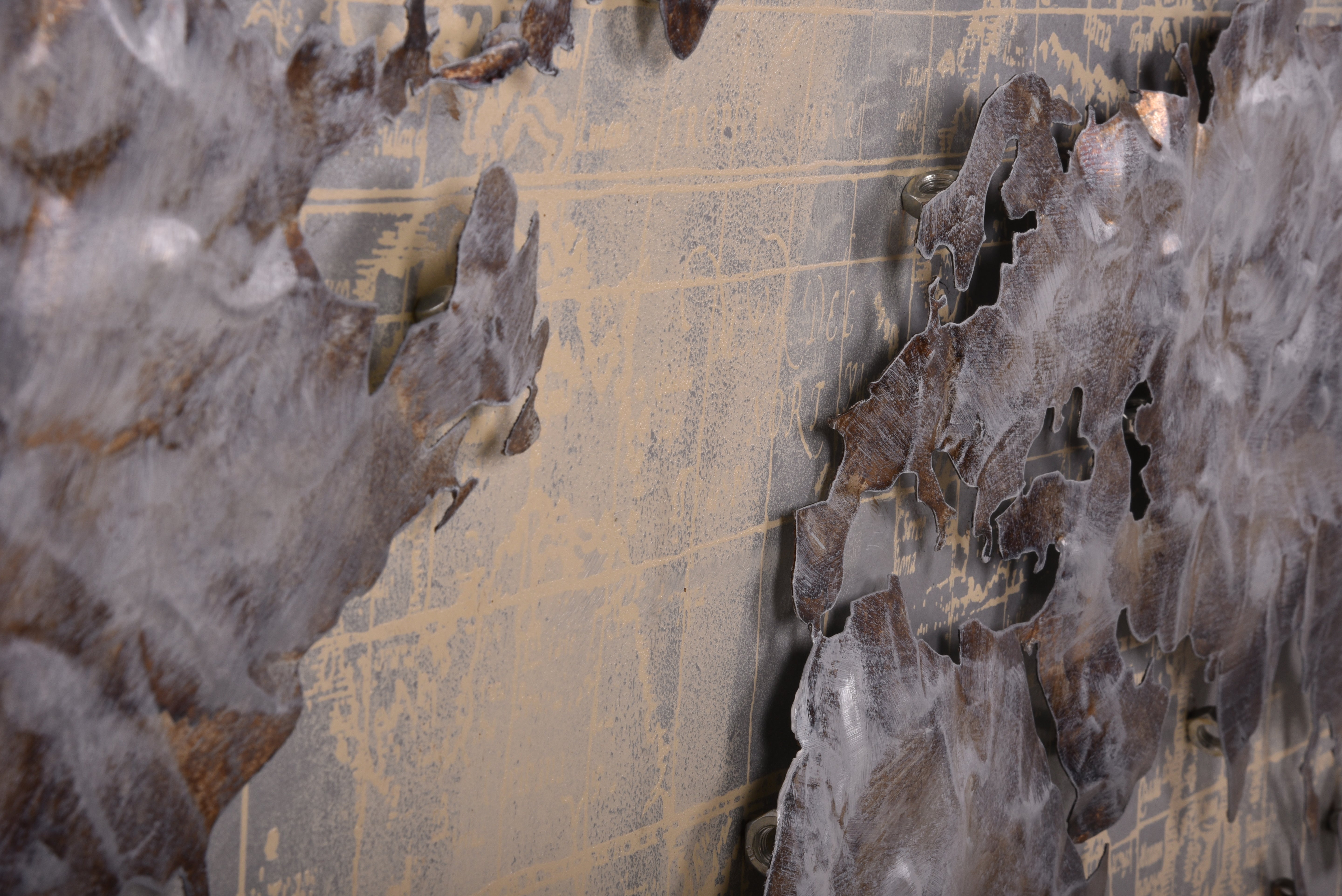 3D Metallbild Weltkarte grau Wanddeko Weltkarten-Bild Metall-Wandkunst modern Interia Home & Living