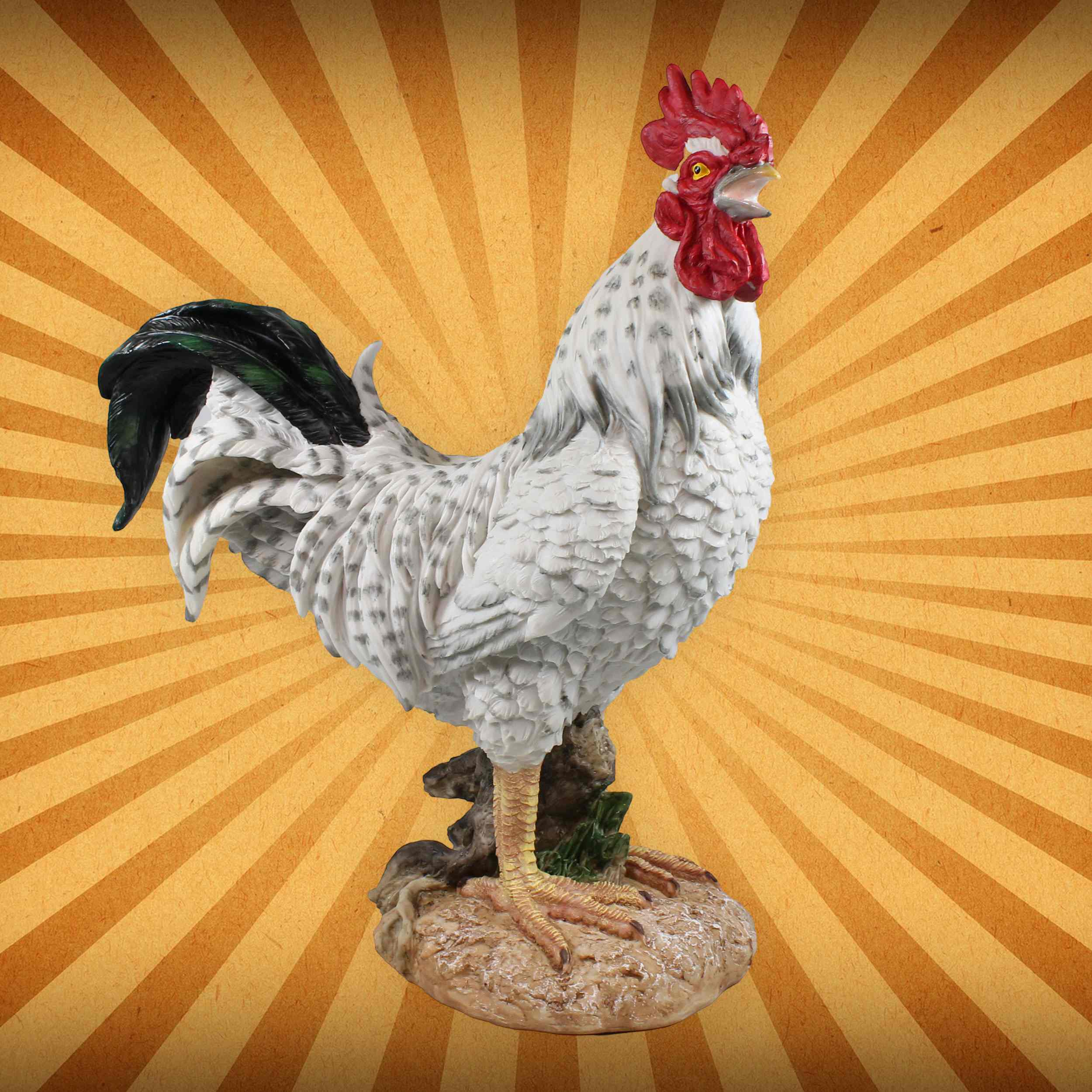 Deko Hahn Figur 47 cm weiß – detailreiche Gartenfigur aus Polyresin – wetterfest & standfest – Tierfigur Landhausstil