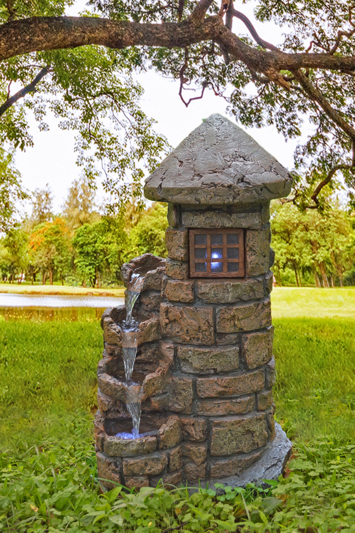 Gartenbrunnen HADES Zierbrunnen Turm-Brunnen Wasserspiel mit LED-Beleuchtung Garden Pleasure