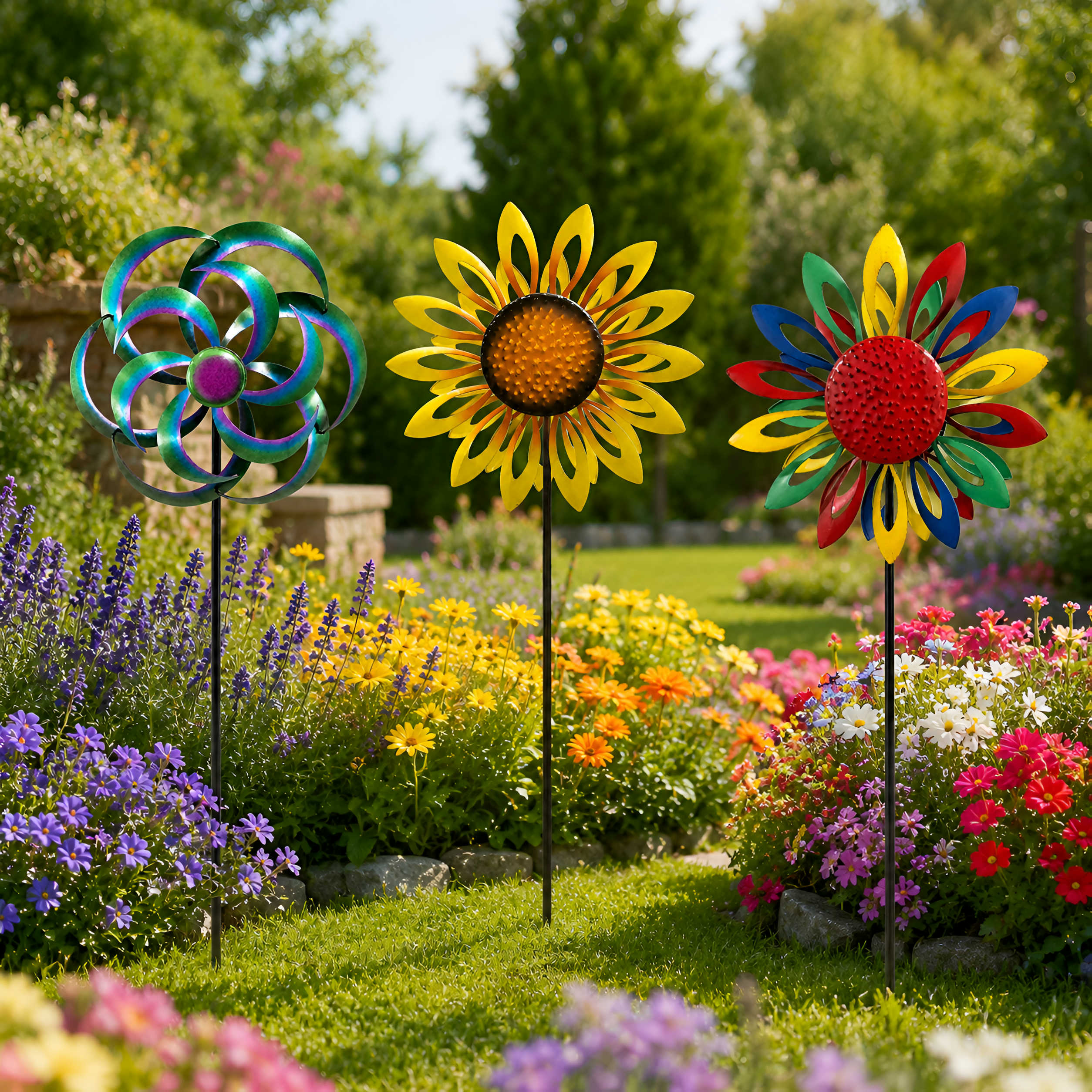 Windrad Garten Metall gegenläufig Windrad für den Garten mit Erdspieß 120 cm
