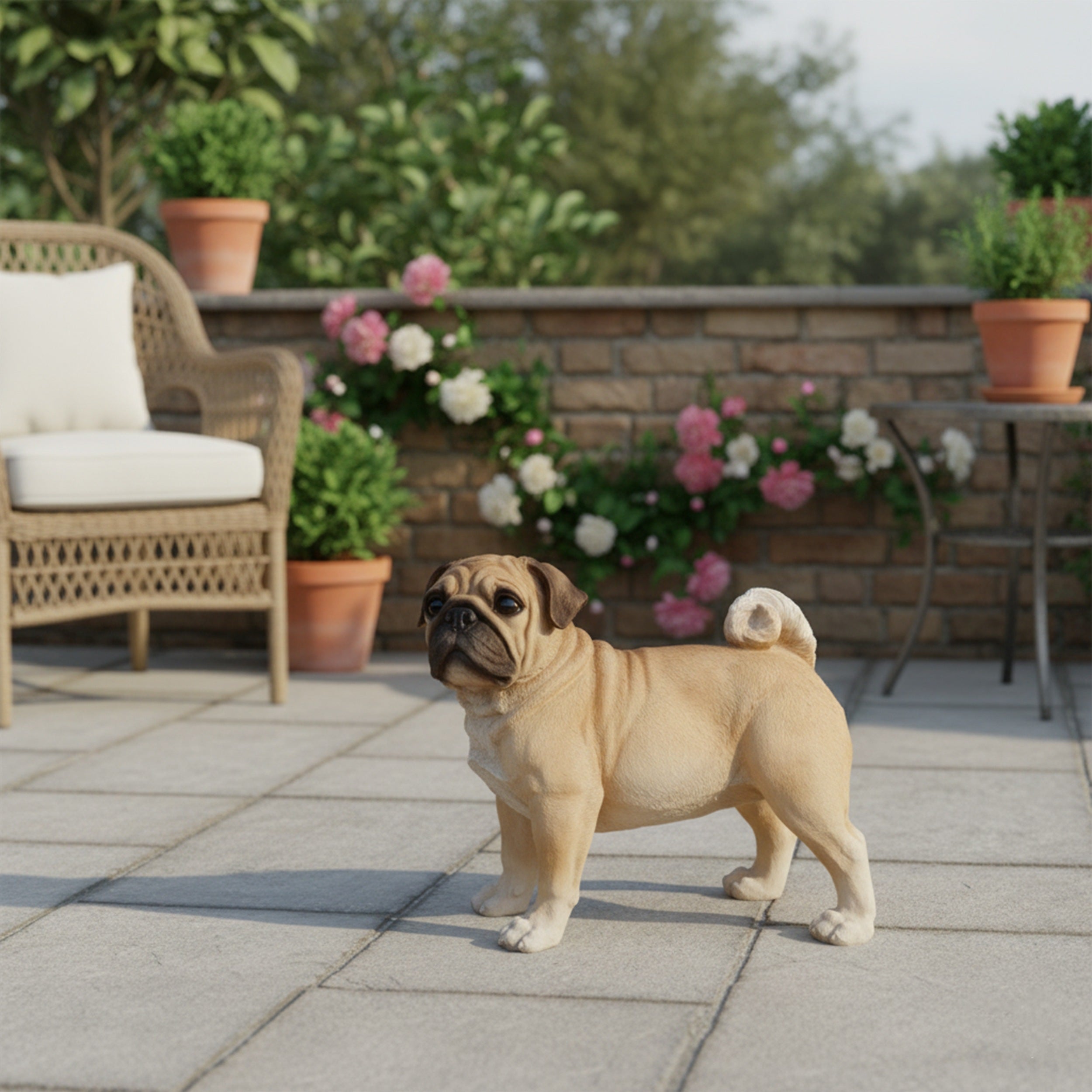 Mops Figur Hundefigur – Mops Deko Gartenfigur Hund Deko Hunde wie echt stehend oder sitzend