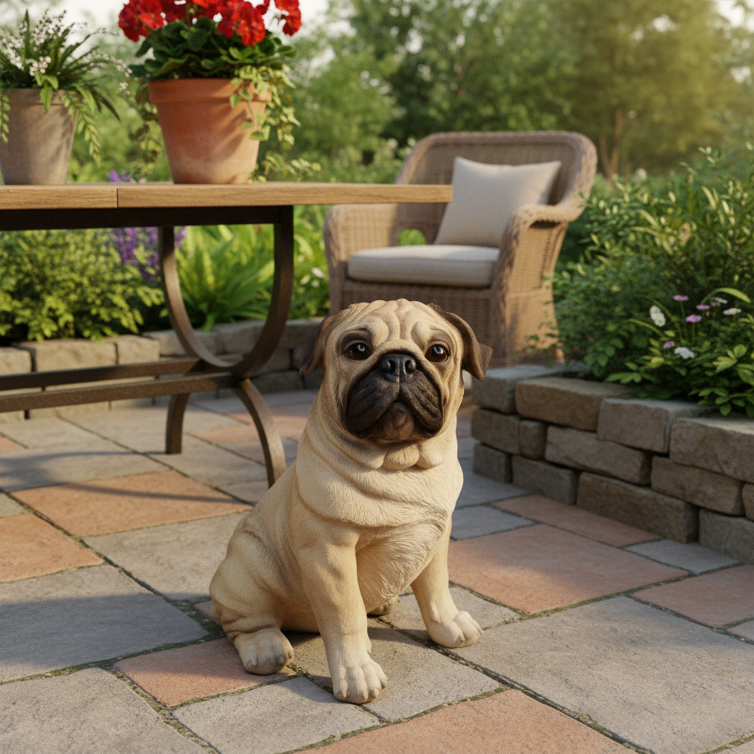 Mops Figur Hundefigur – Mops Deko Gartenfigur Hund Deko Hunde wie echt stehend oder sitzend