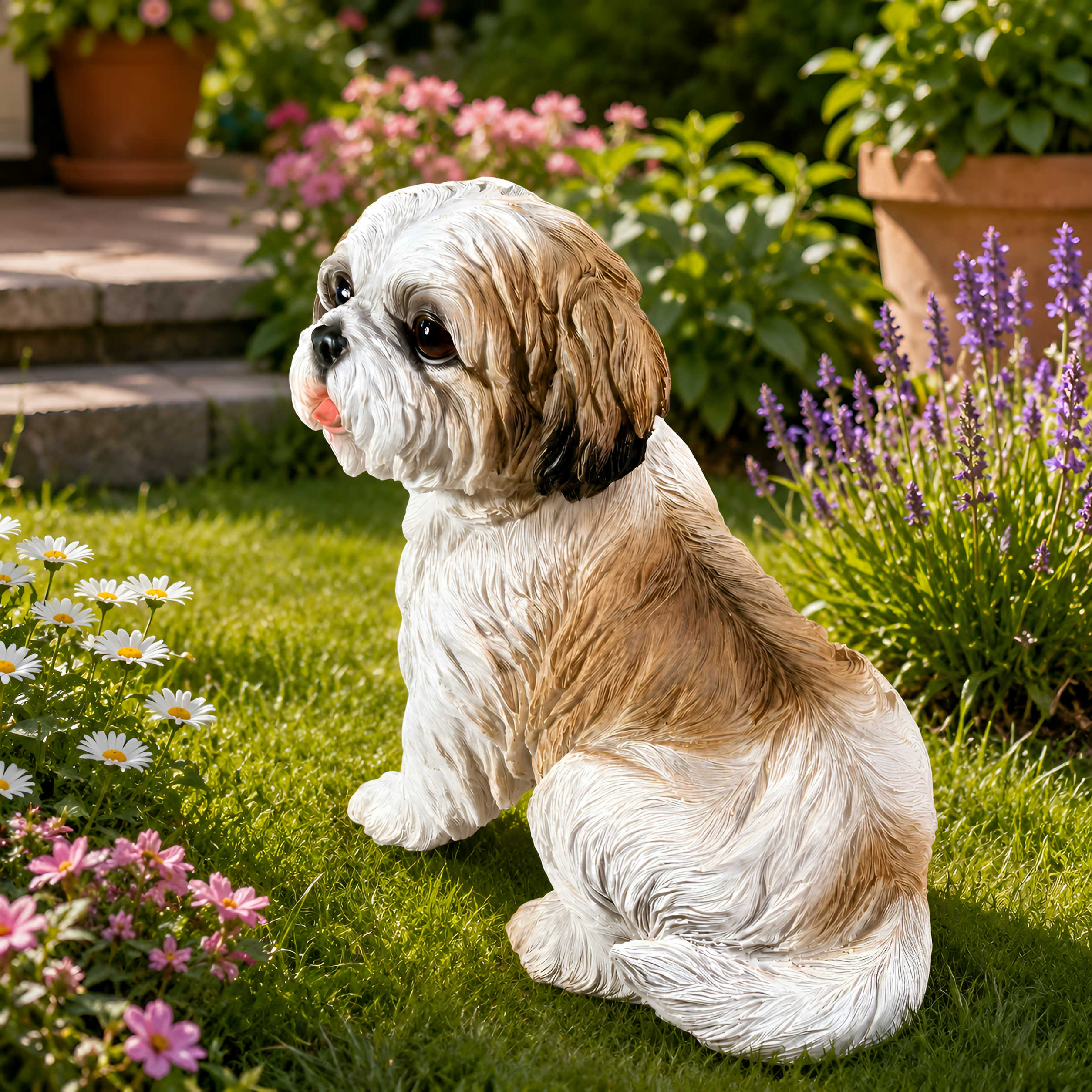 Shih Tzu Hundefigur lebensecht, Deko Hund für Haus & Garten in verschiedenen Größen, Farben & Posen
