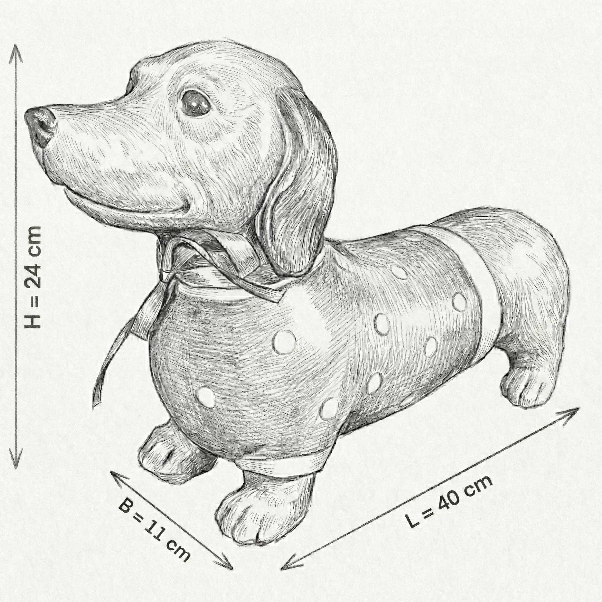Dackel Deko Figur - handbemalte Dackelfigur für innen & außen, Gartendeko für Balkon, Terrasse & Garten, mit Pulli und roter Schleife - DackelDuo Monique et François