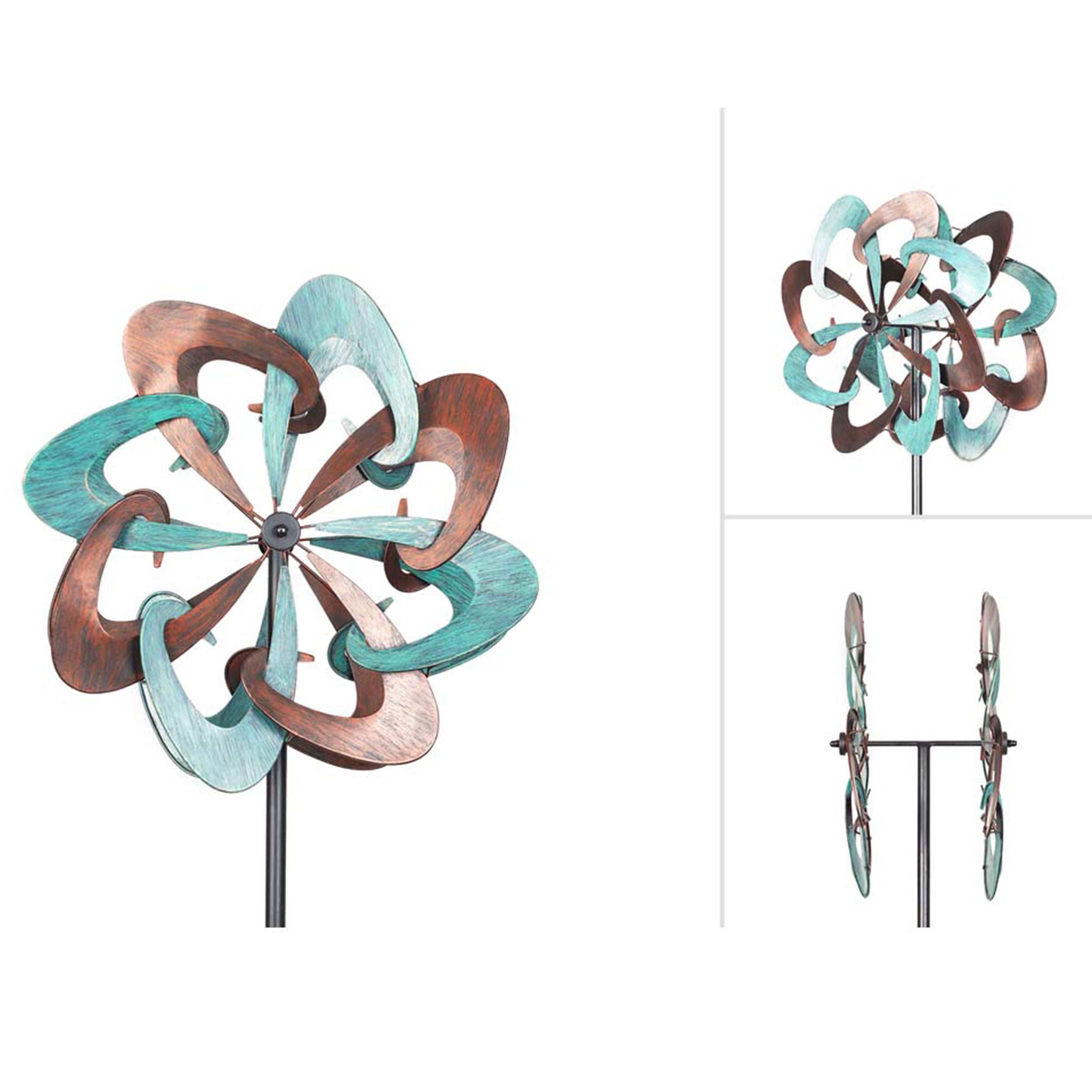 Kinetic Art Metall Windrad Copper Swirl Duett Windspiel Metall Garten Windrad stehend