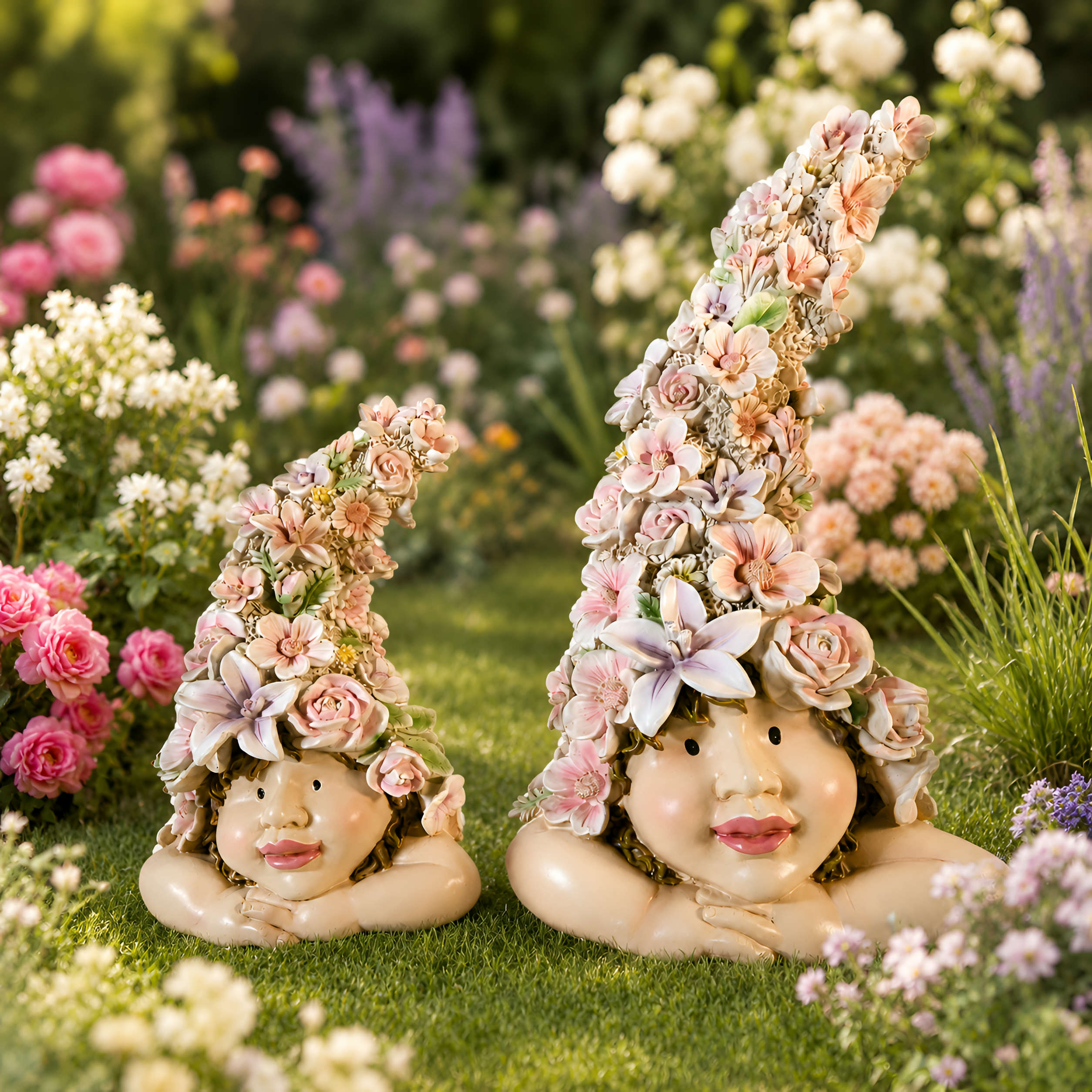 Blumenkind Dekofigur Blumenmädchen Figur für Haus & Garten in 2 Größen