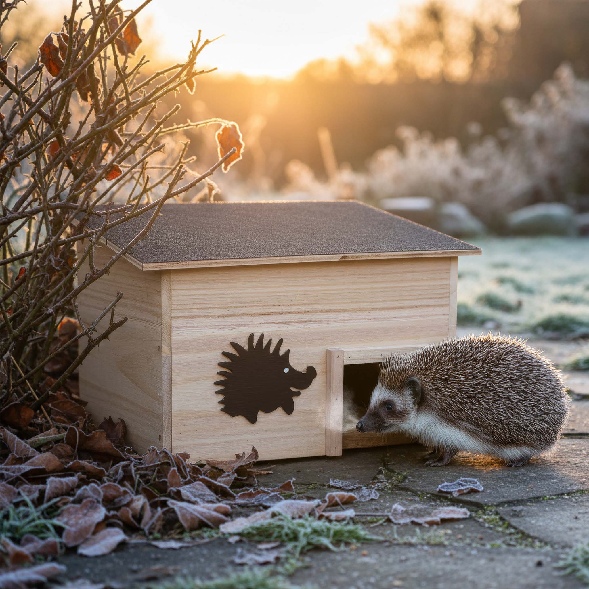 Igelhaus aus FSC-Holz mit Katzenschutz – wetterfestes Igelhotel mit abnehmbarem Dach
