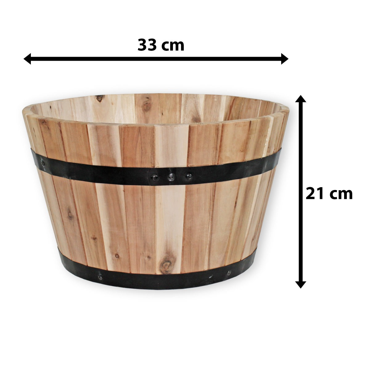 Pflanzkübel Holz rund 33 cm Holzfass Blumenkübel Blumentopf natur Akazienholz Pflanztopf