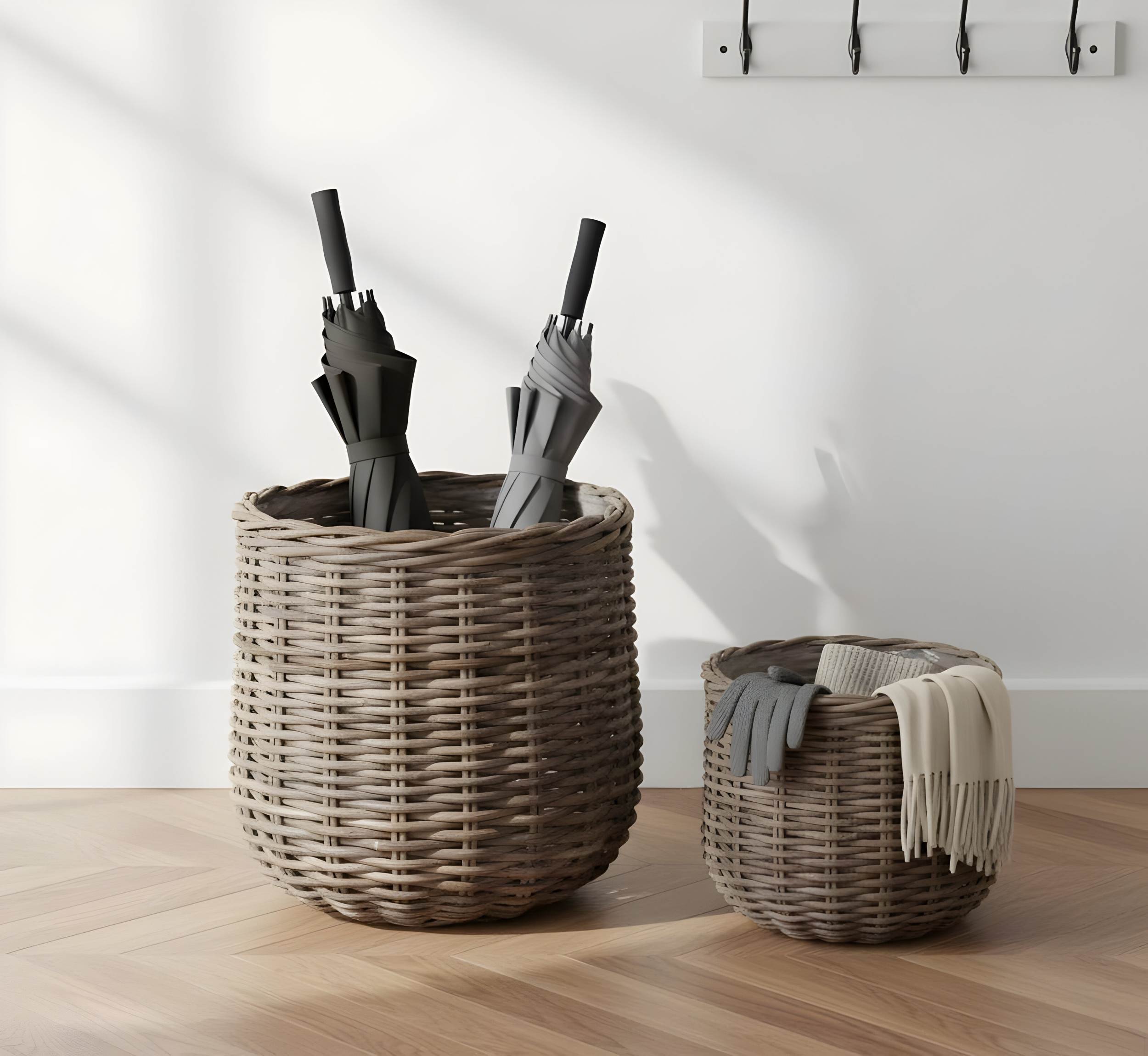 Weidekorb Set 2-tlg. – Pflanzkorb Rattan, kleiner Weidenkorb & geflochtener Korb aus Holz, Aufbewahrungskörbe & Deko