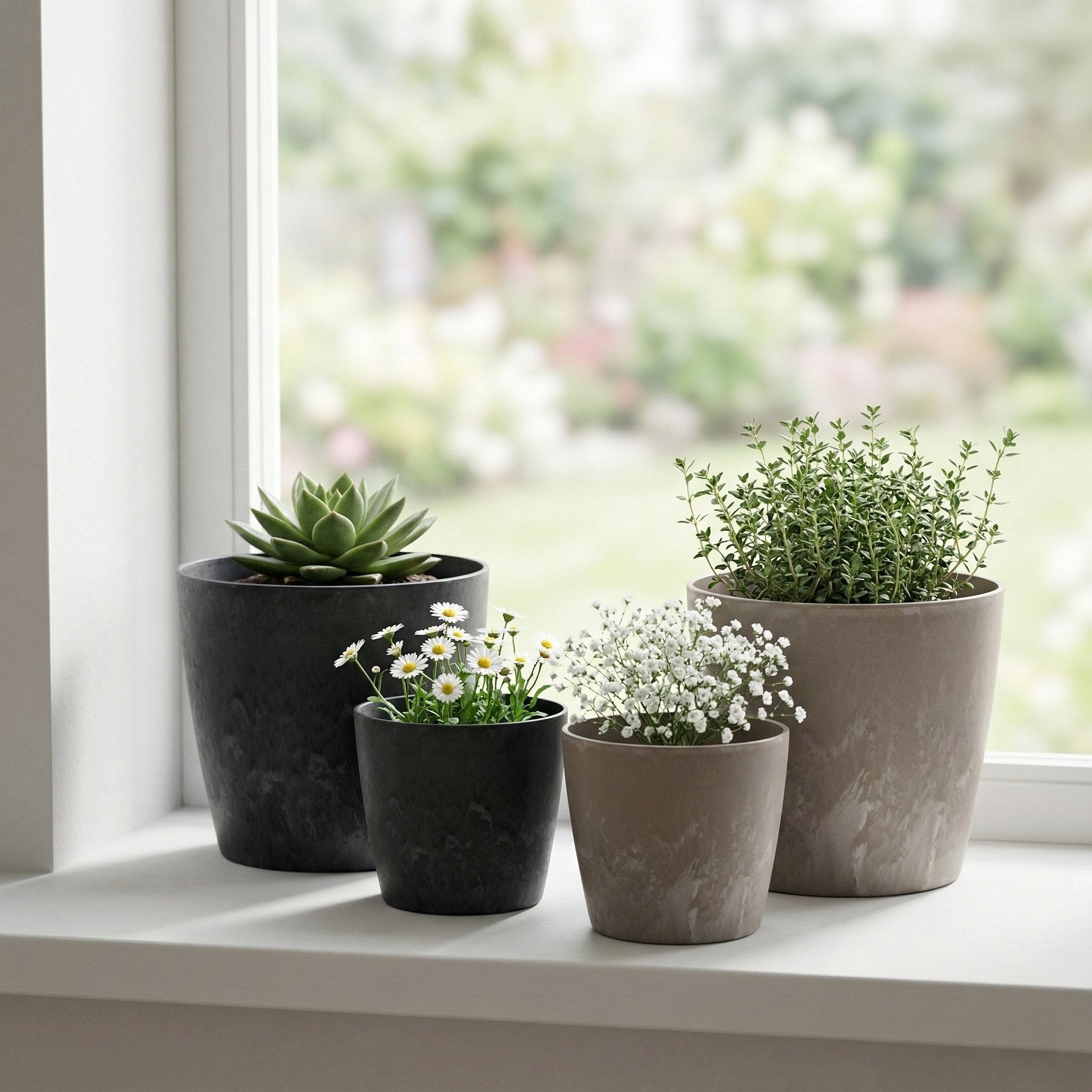 Blumentopf „Bullit“ Serie Stone – Pflanztopf rund aus recyceltem Kunststoff Anthrazit oder Sand