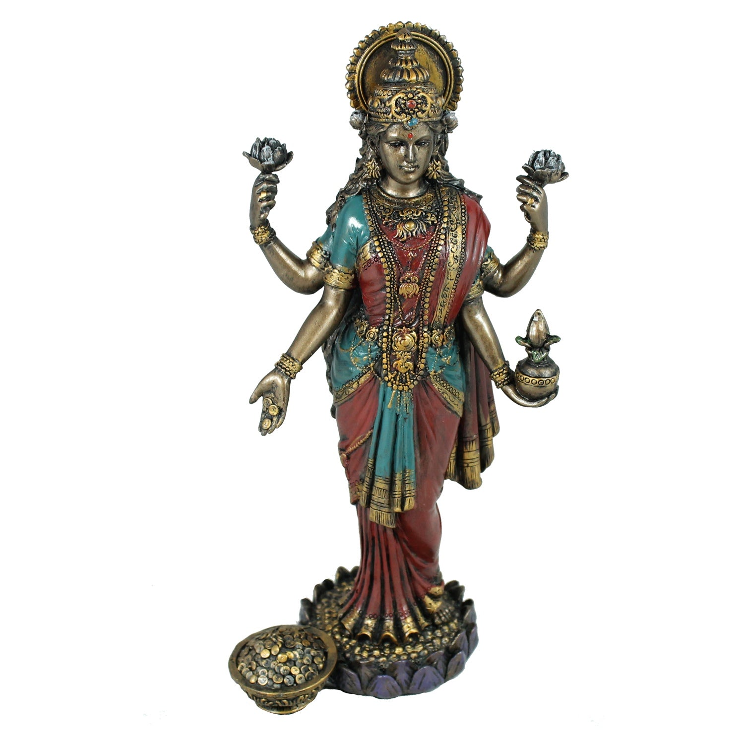 Lakshmi Figur in bronzierter Optik – Exquisite Dekofigur Göttin des Wohlstands und spirituellen Glücks