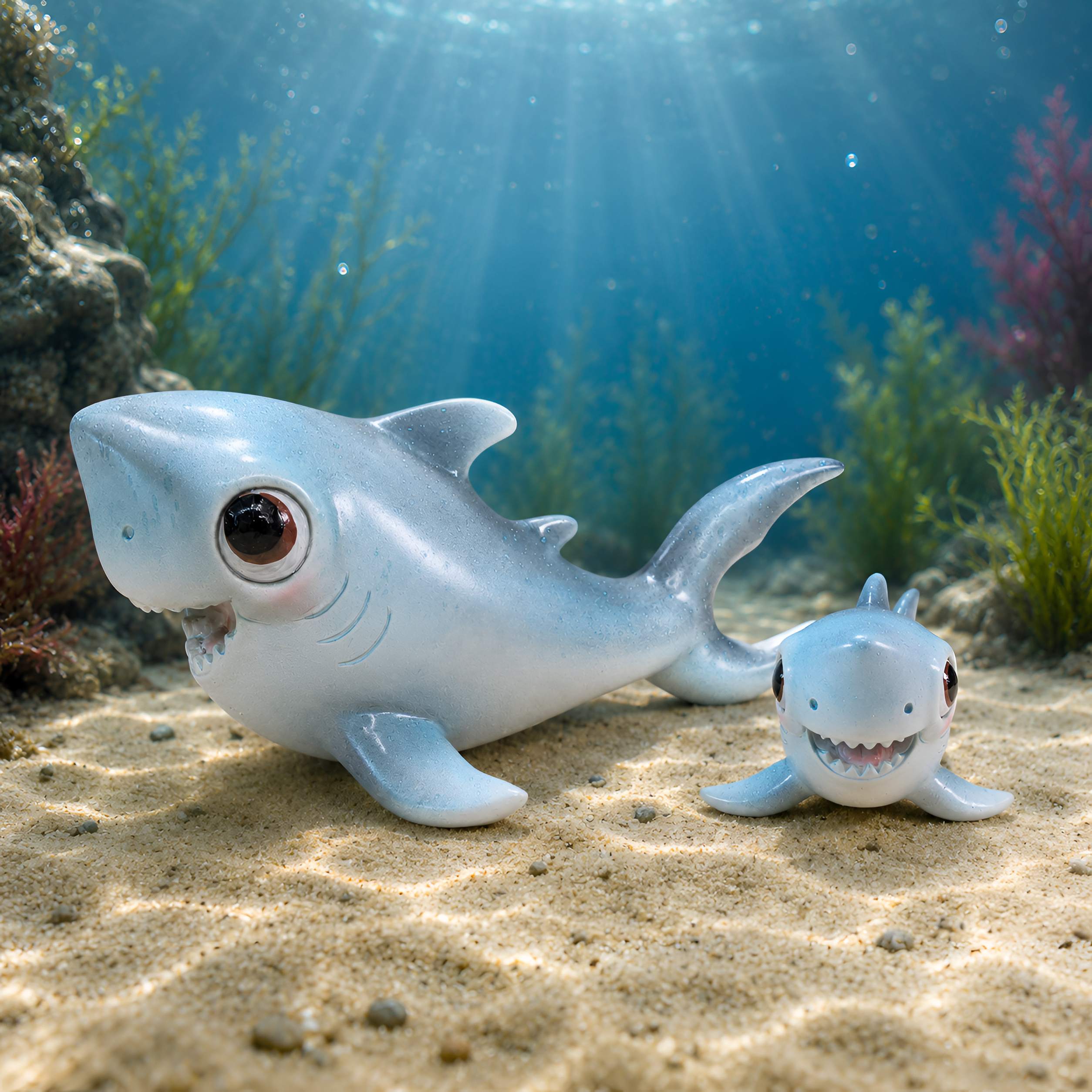 Hai Figur glänzend Baby & Groß für maritime Deko innen und außen