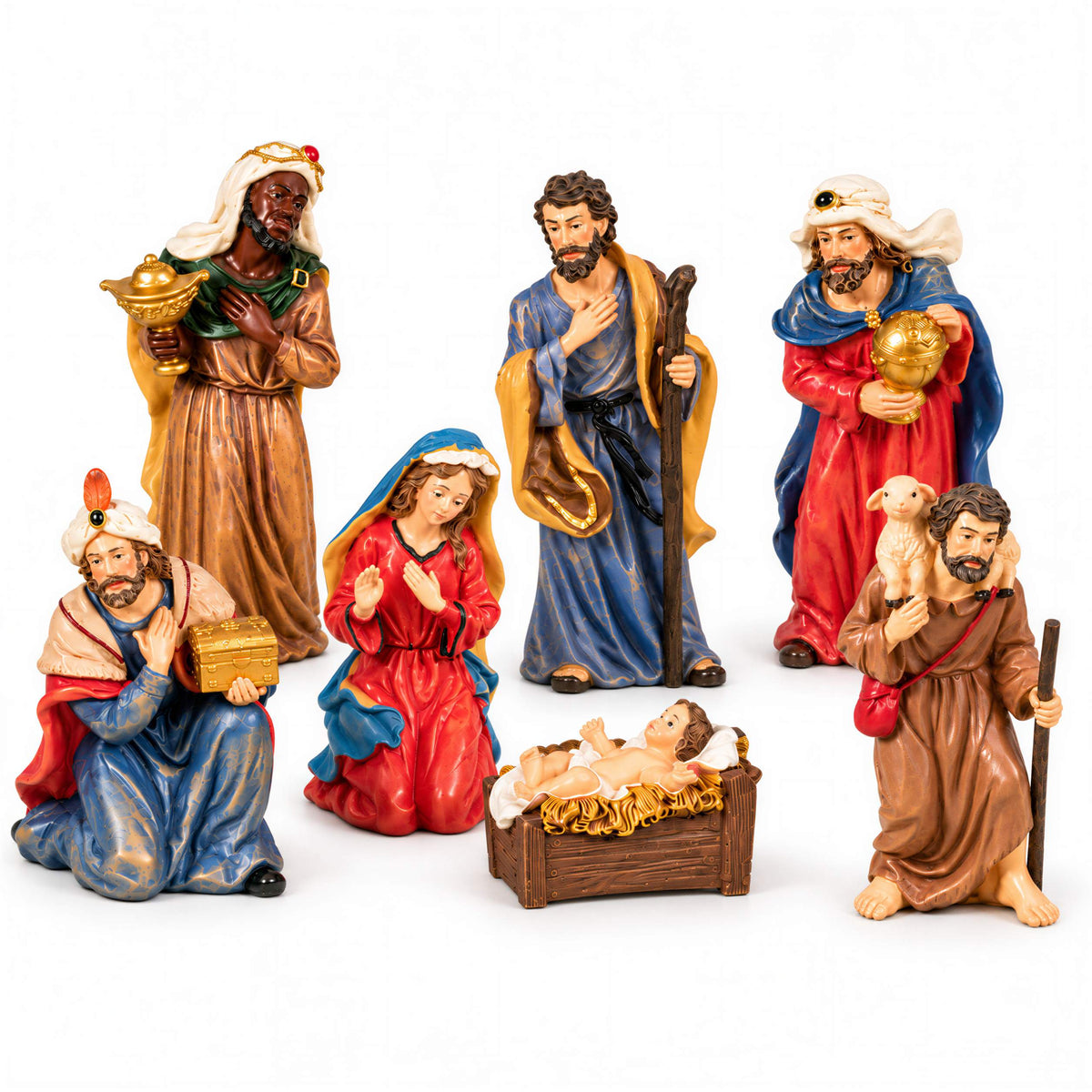 Krippenfiguren Set 7-teilig Weihnachtskrippe Figuren Heilige Familie und Heilige Drei Könige