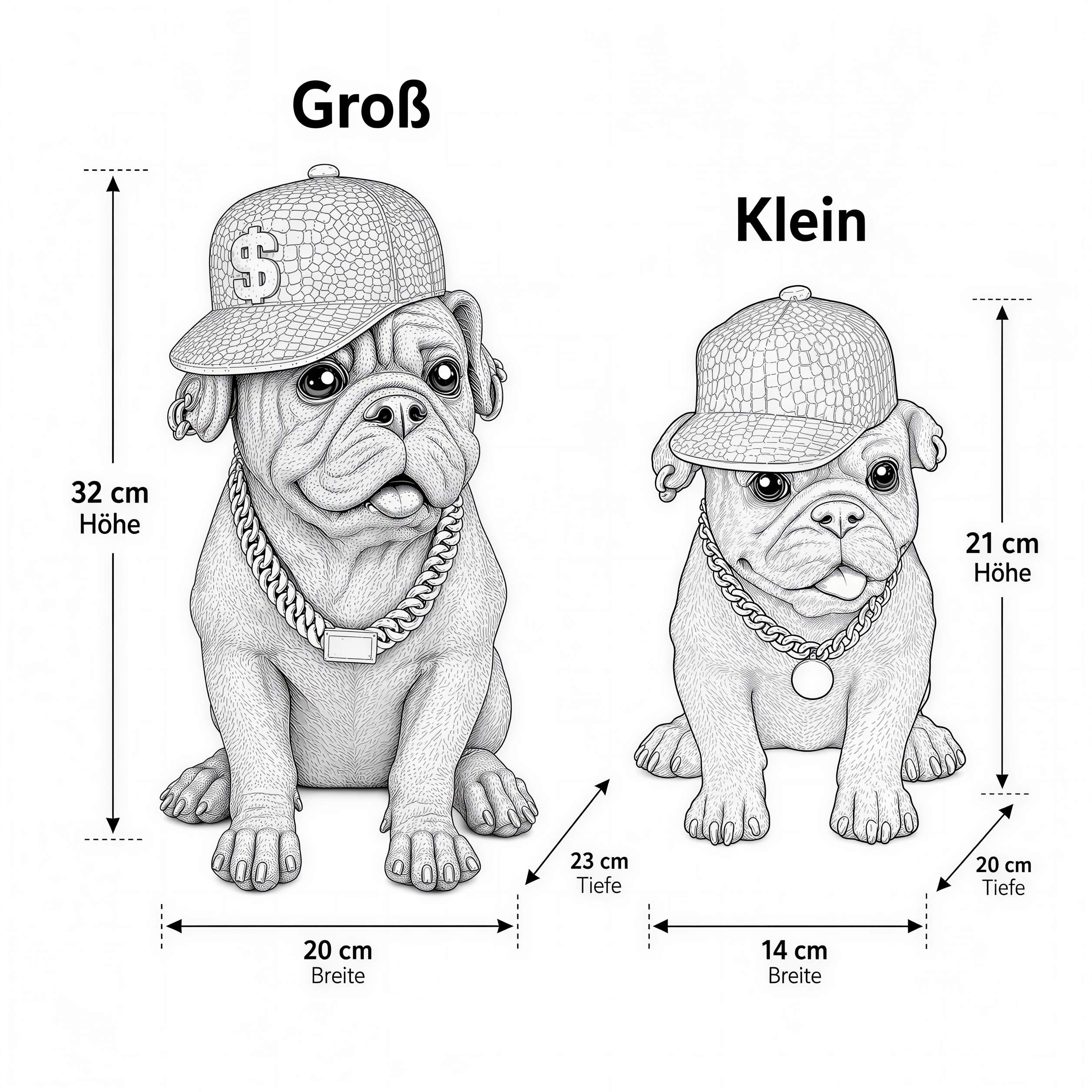 Bulldogge Figur mit Cap Hunde Figur schwarz gold