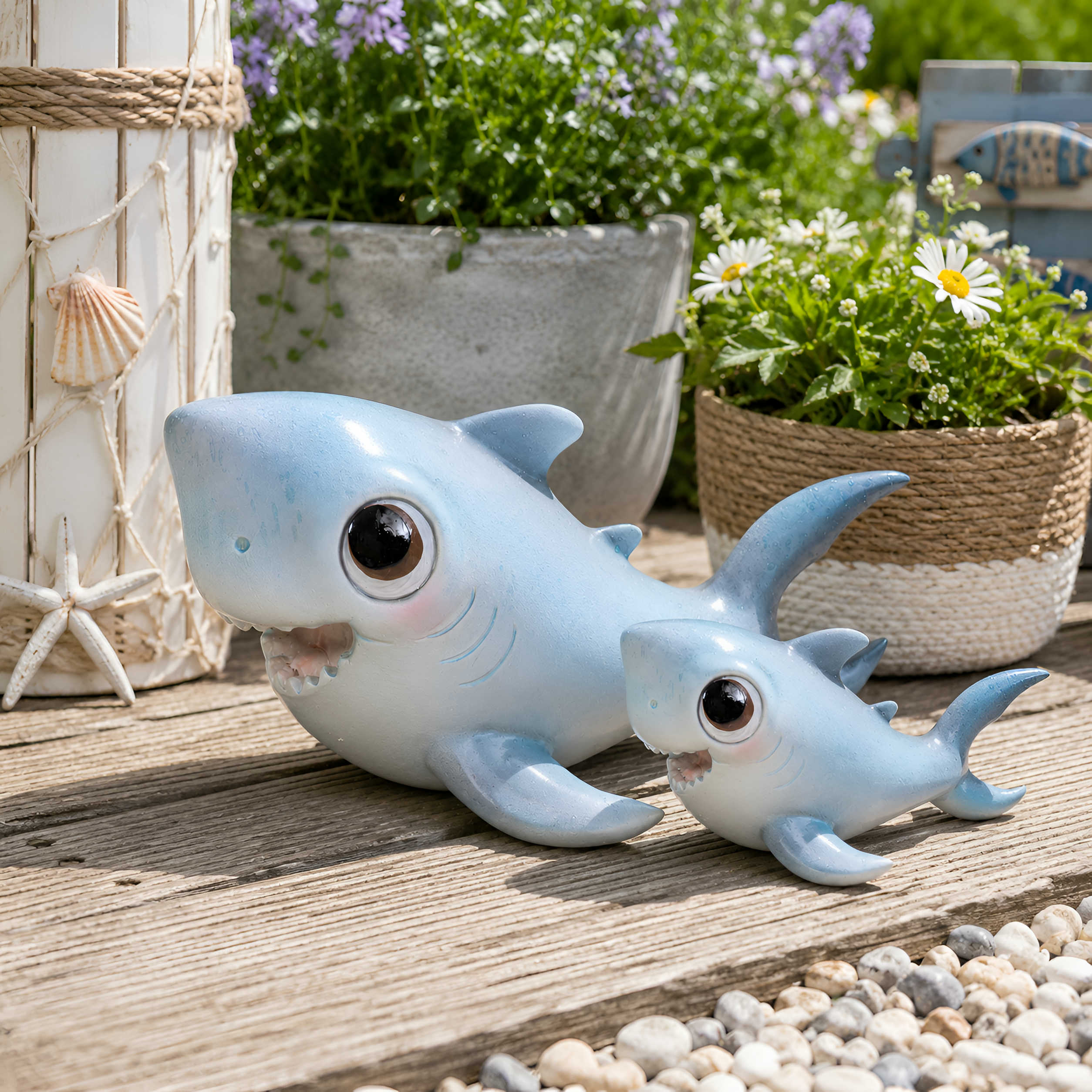 Hai Figur glänzend Baby & Groß für maritime Deko innen und außen