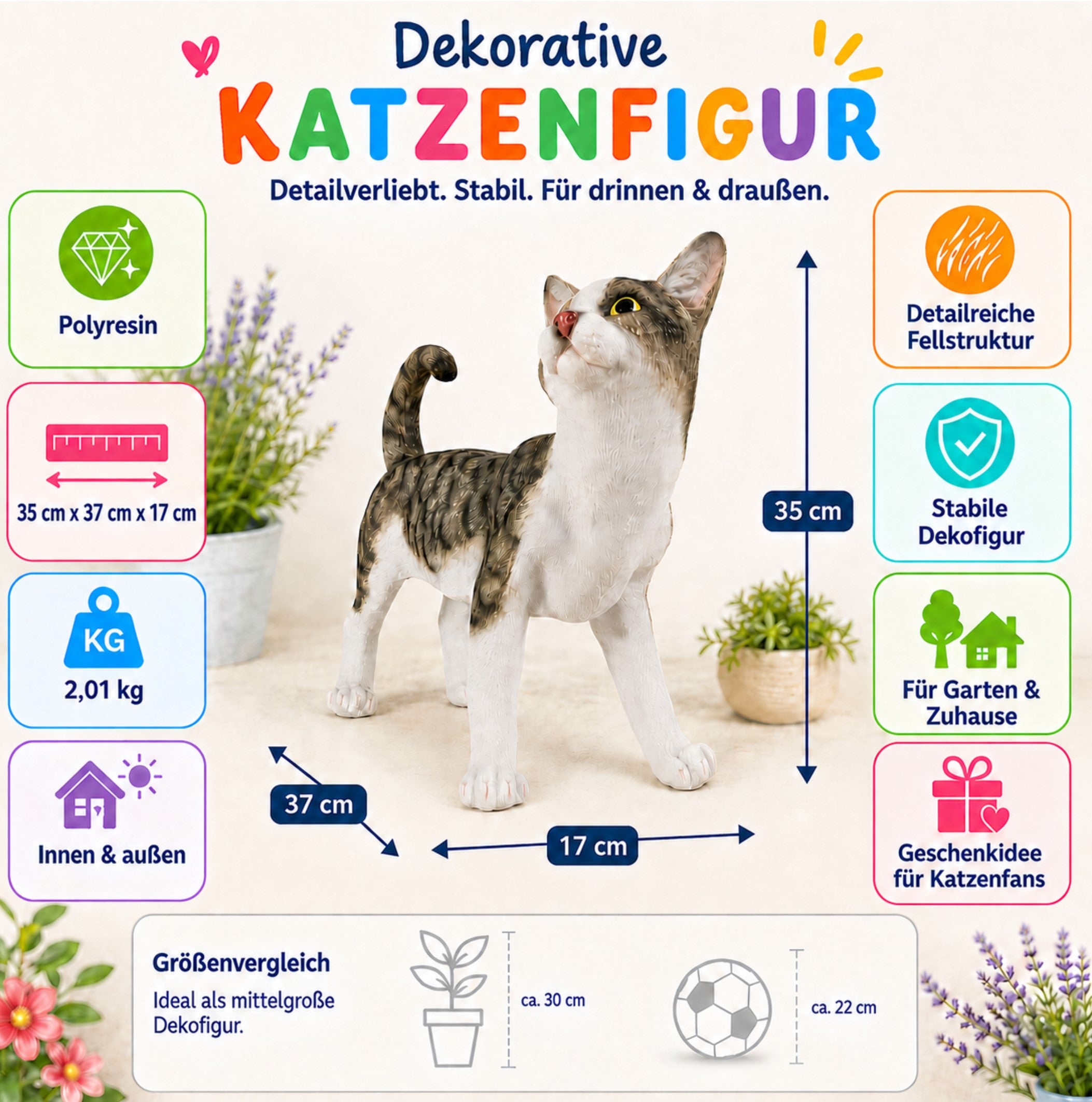 Katzenfigur Murli lebensechte Katze Katzen Deko Garten Katzenfigur Garten