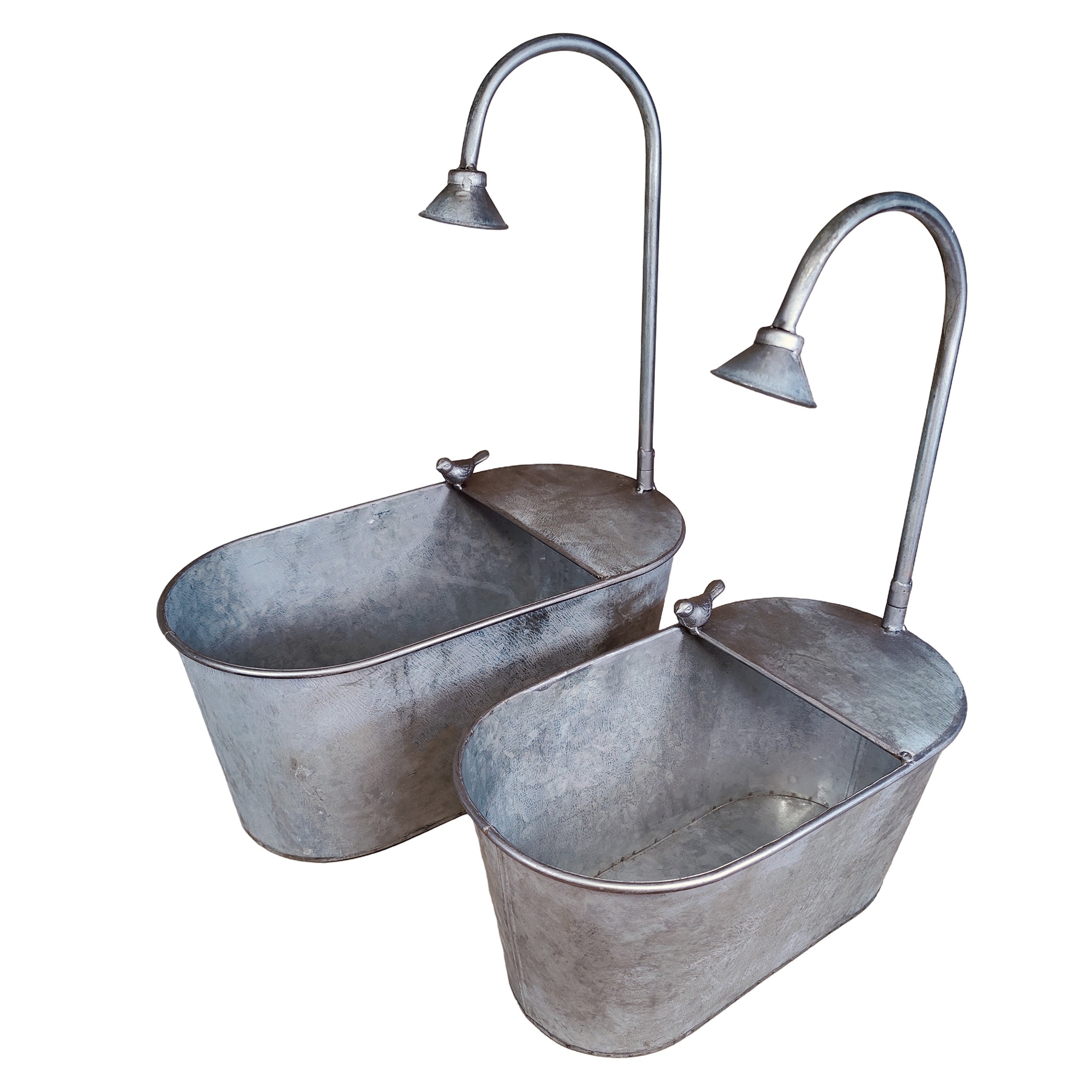 Zinkwanne Set verzinkt im Badewannen Look mit Dusch Deko Pflanzwanne Metall für Garten & Terrasse
