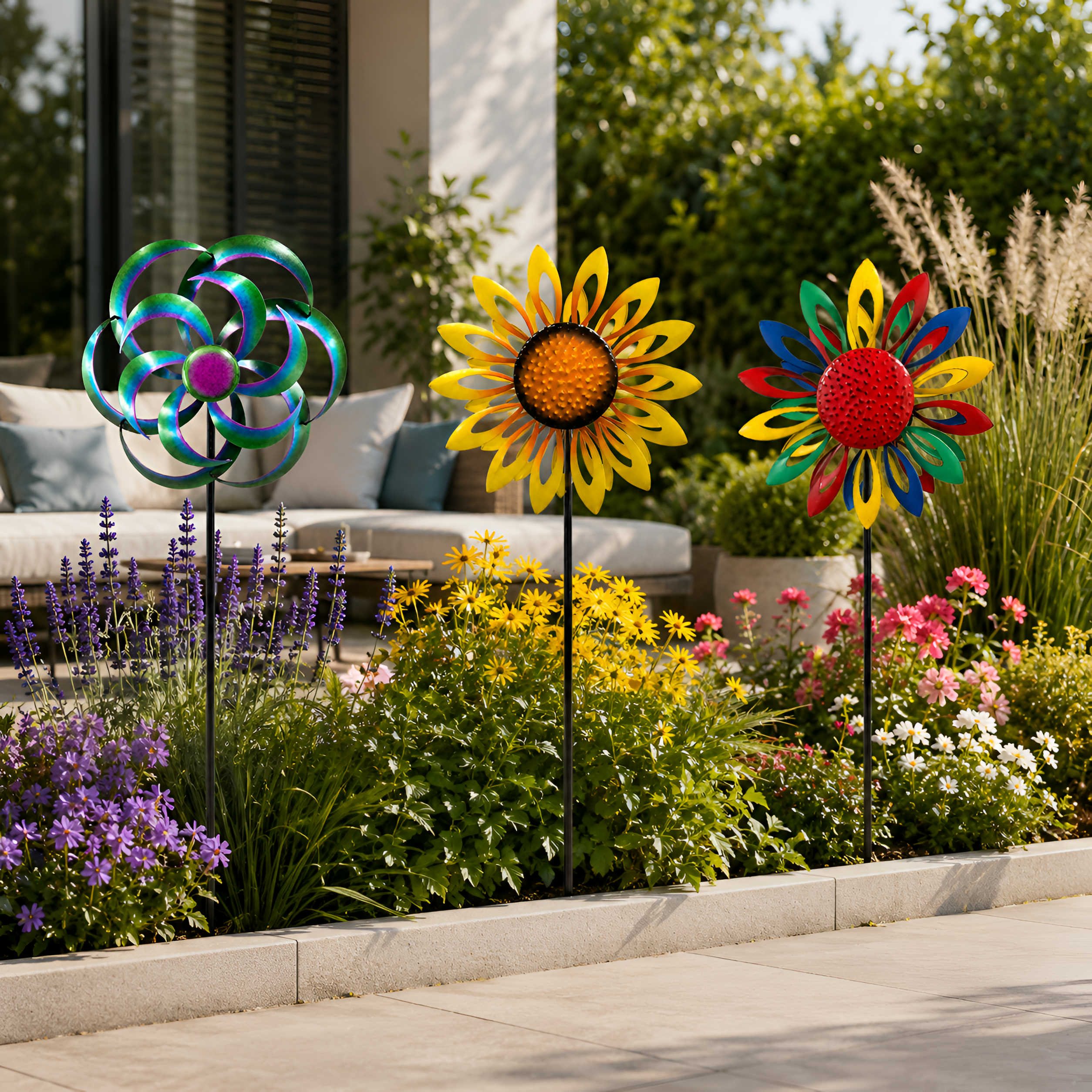 Windrad Garten Metall gegenläufig Windrad für den Garten mit Erdspieß 120 cm
