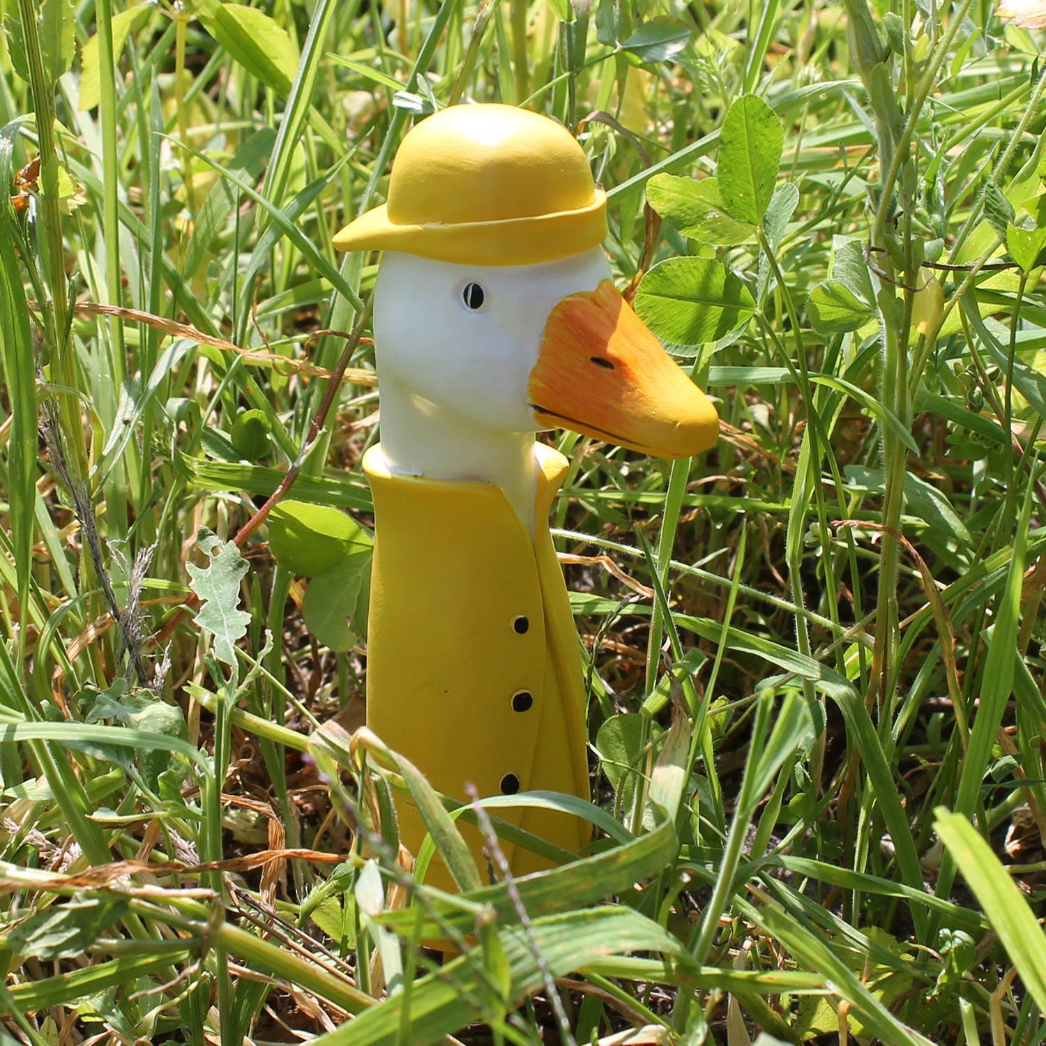 Gartenfigur Gans im Regenmantel Gänsehals Gänsekopf Gartenstecker 33 cm Lustige Deko Gänse für den Garten