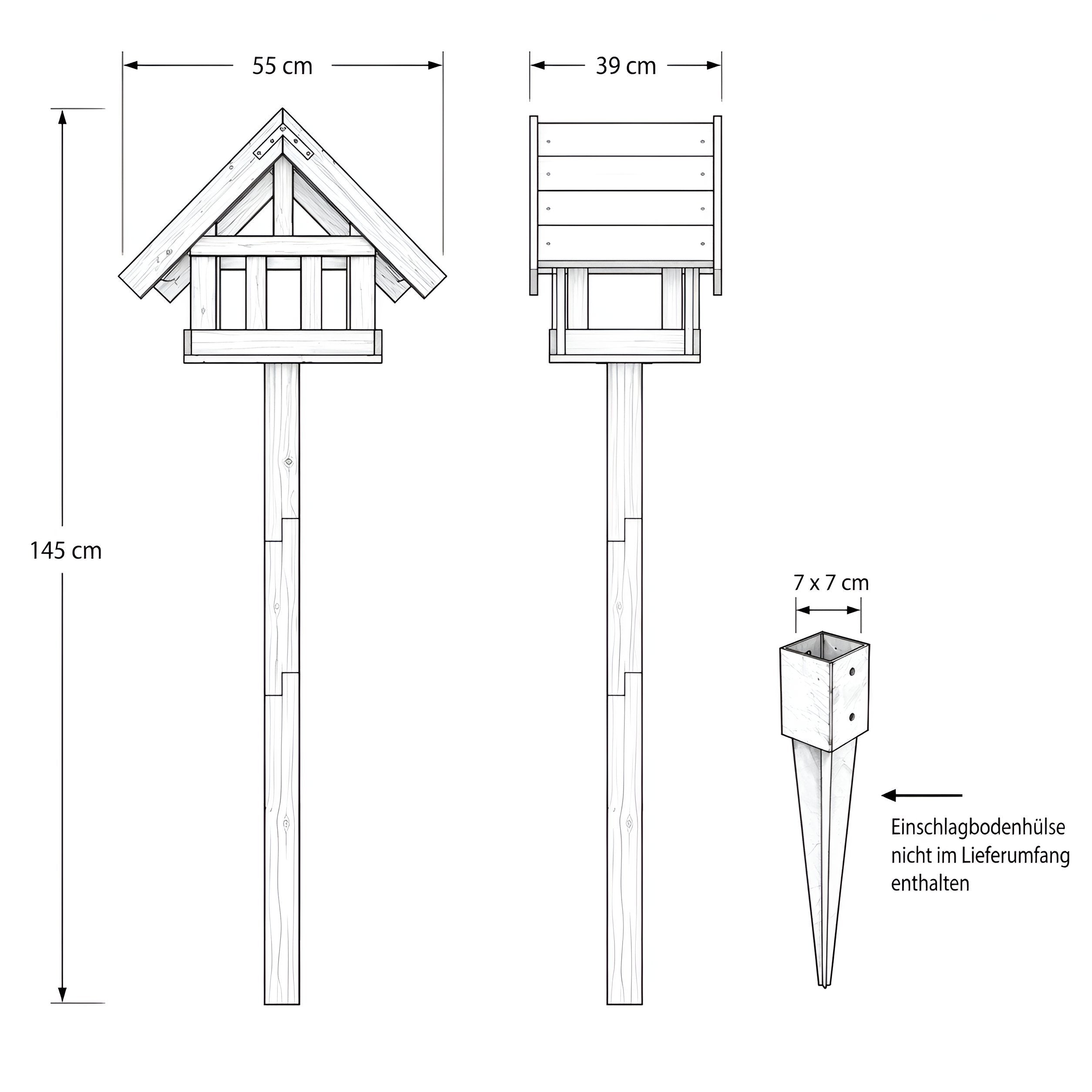 Vogelfutterhaus mit Ständer aus Holz wetterfest für Garten & Wildvögel