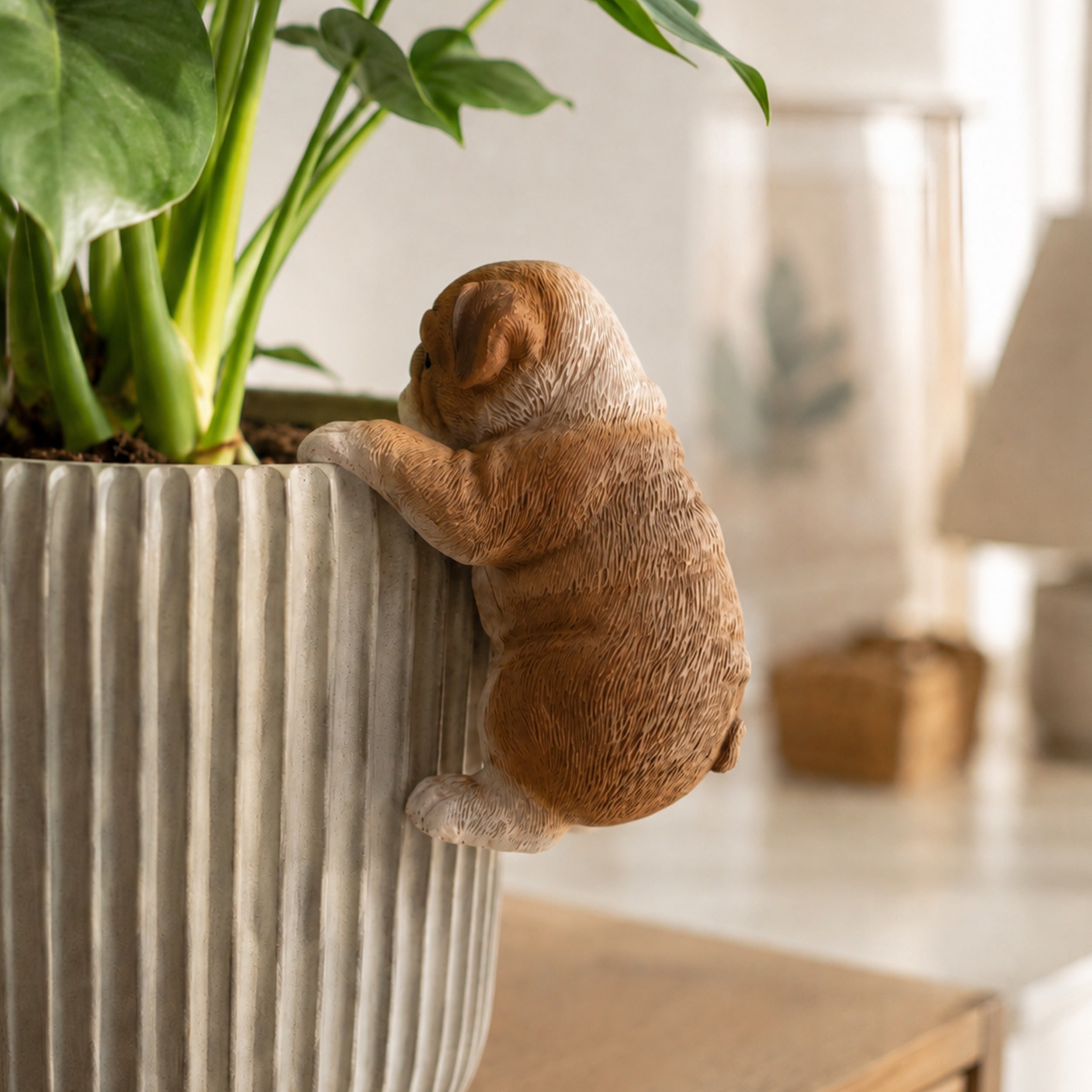 Bulldogge Figur zum Hängen Hundefigur für Blumentopf Zaun & Regal