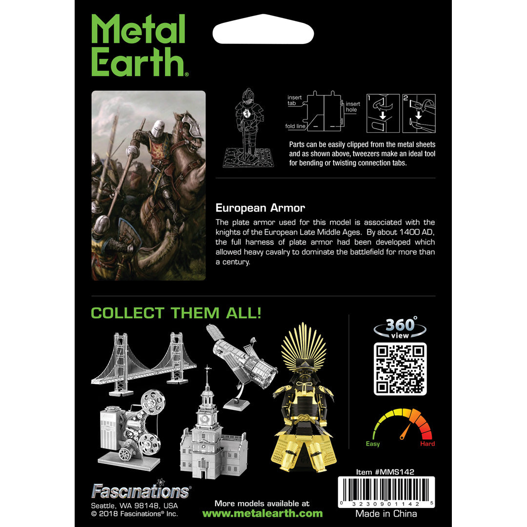 Metal Earth Armor European Knight MMS142 Modellbausatz Puzzle DIY Bausatz präzise gelasert stabil langlebig