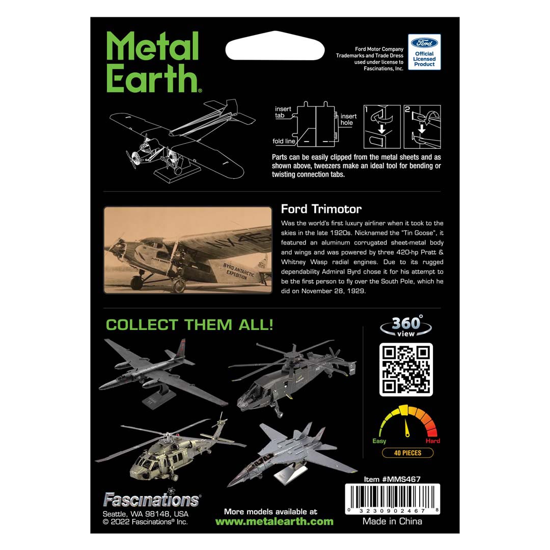 Metal Earth Ford Trimotor (Tin Goose) MMS467 Modellbausatz Puzzle DIY Bausatz präzise gelasert stabil langlebig