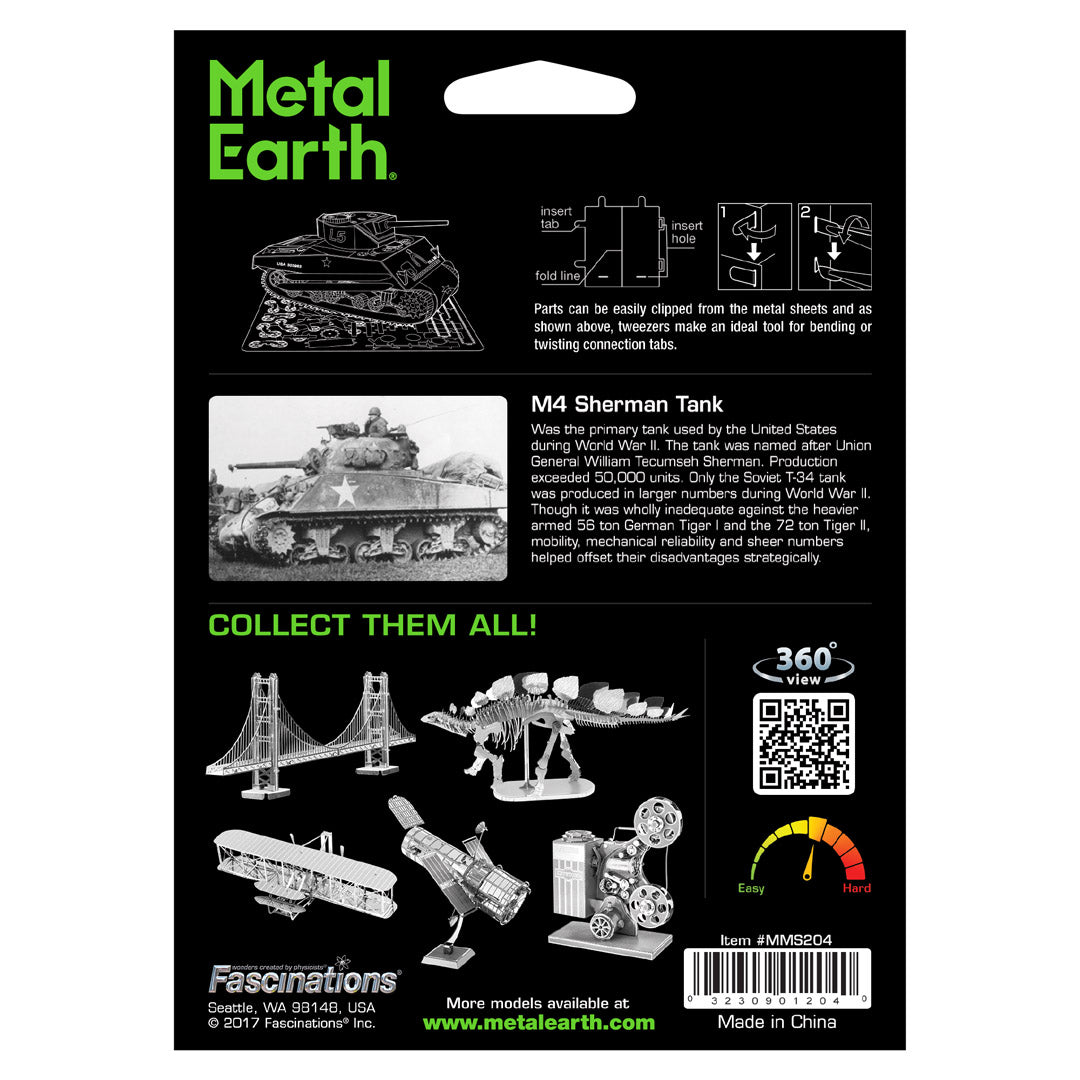 Metal Earth Sherman Tank MMS204 Modellbausatz Puzzle DIY Bausatz präzise gelasert stabil langlebig