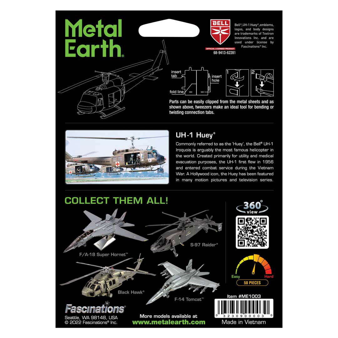 Metal Earth UH1-Huey Helicopter ME1003 Modellbausatz Puzzle DIY Bausatz präzise gelasert stabil langlebig