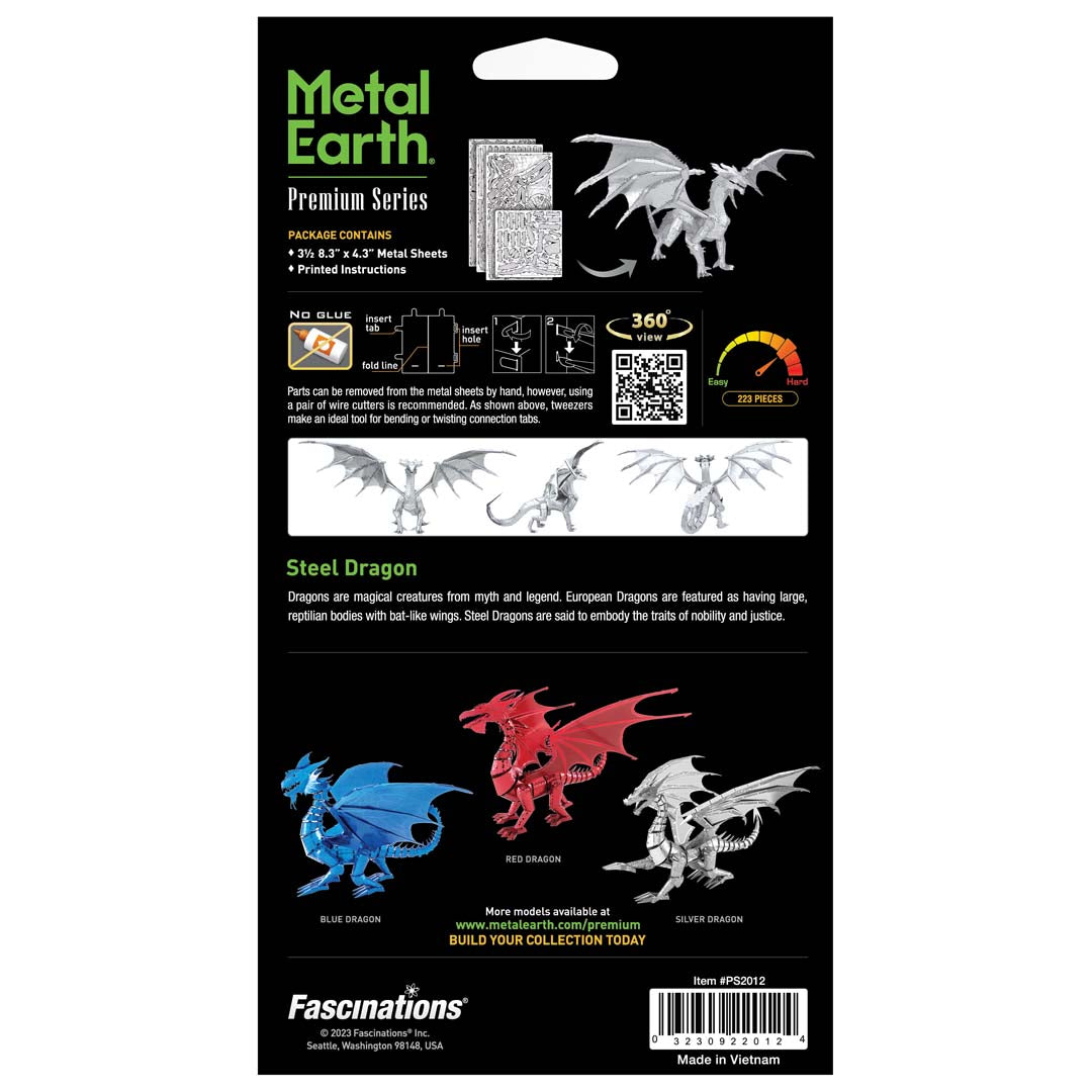 Metal Earth Premium Series Steel Dragon PS2012 Modellbausatz Puzzle DIY Bausatz präzise gelasert stabil langlebig