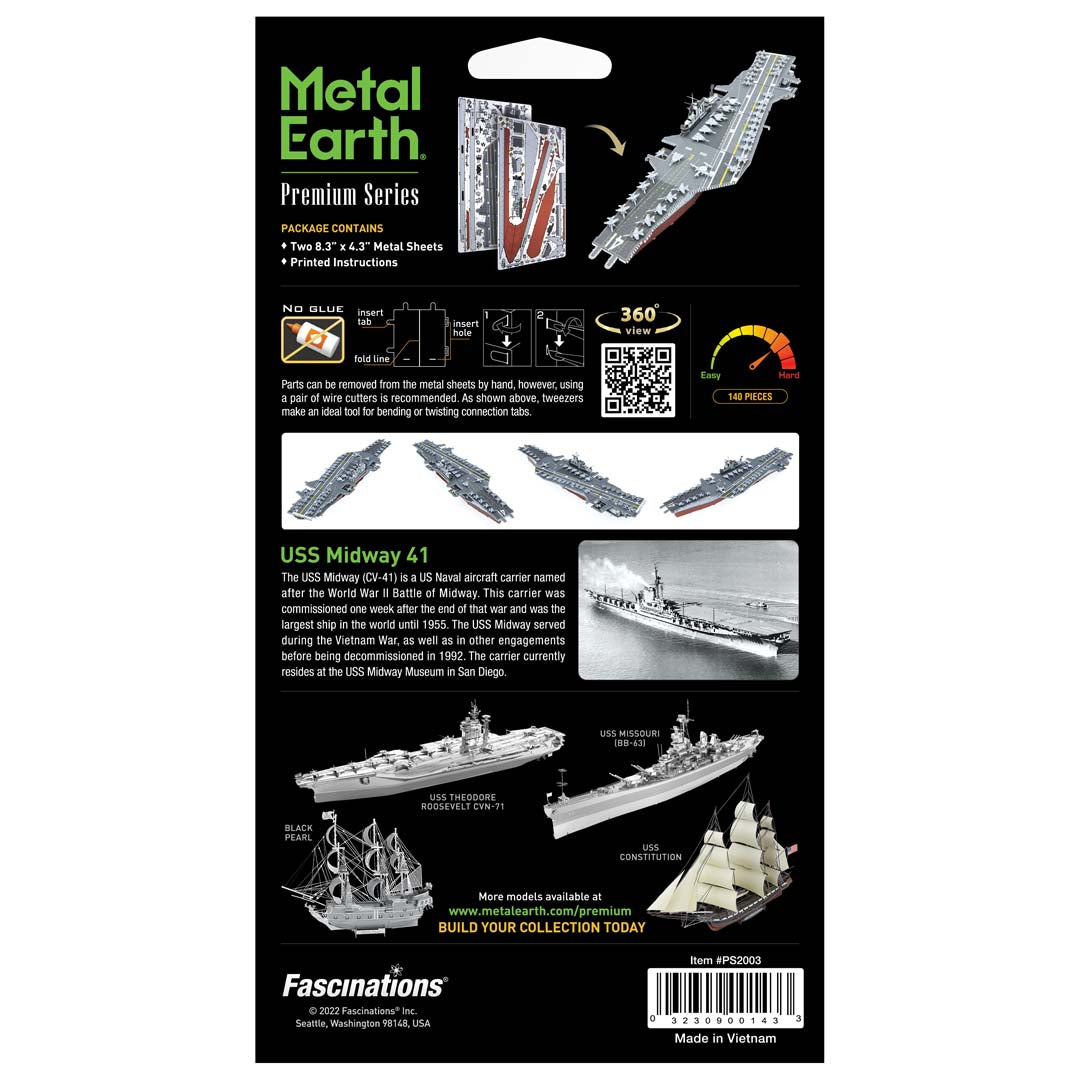 Metal Earth USS Premium Series USS Midway PS2003 Modellbausatz Puzzle DIY Bausatz präzise gelasert stabil langlebig