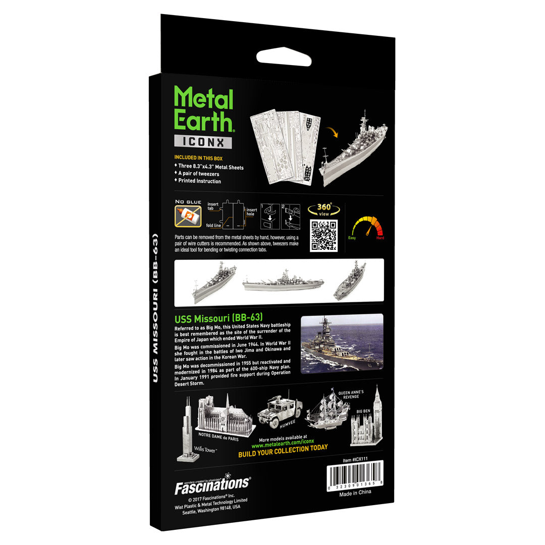 Metal Earth USS Premium Series USS Missouri ICX111 Modellbausatz Puzzle DIY Bausatz präzise gelasert stabil langlebig