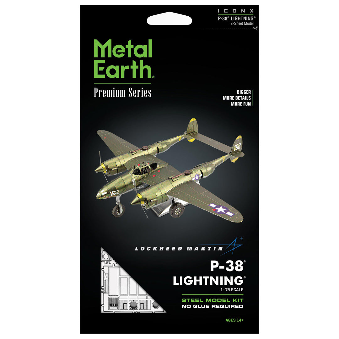 Metal Earth Premium Series Lockheed P-38 Lightning ICX143 Modellbausatz Puzzle DIY Bausatz präzise gelasert stabil langlebig