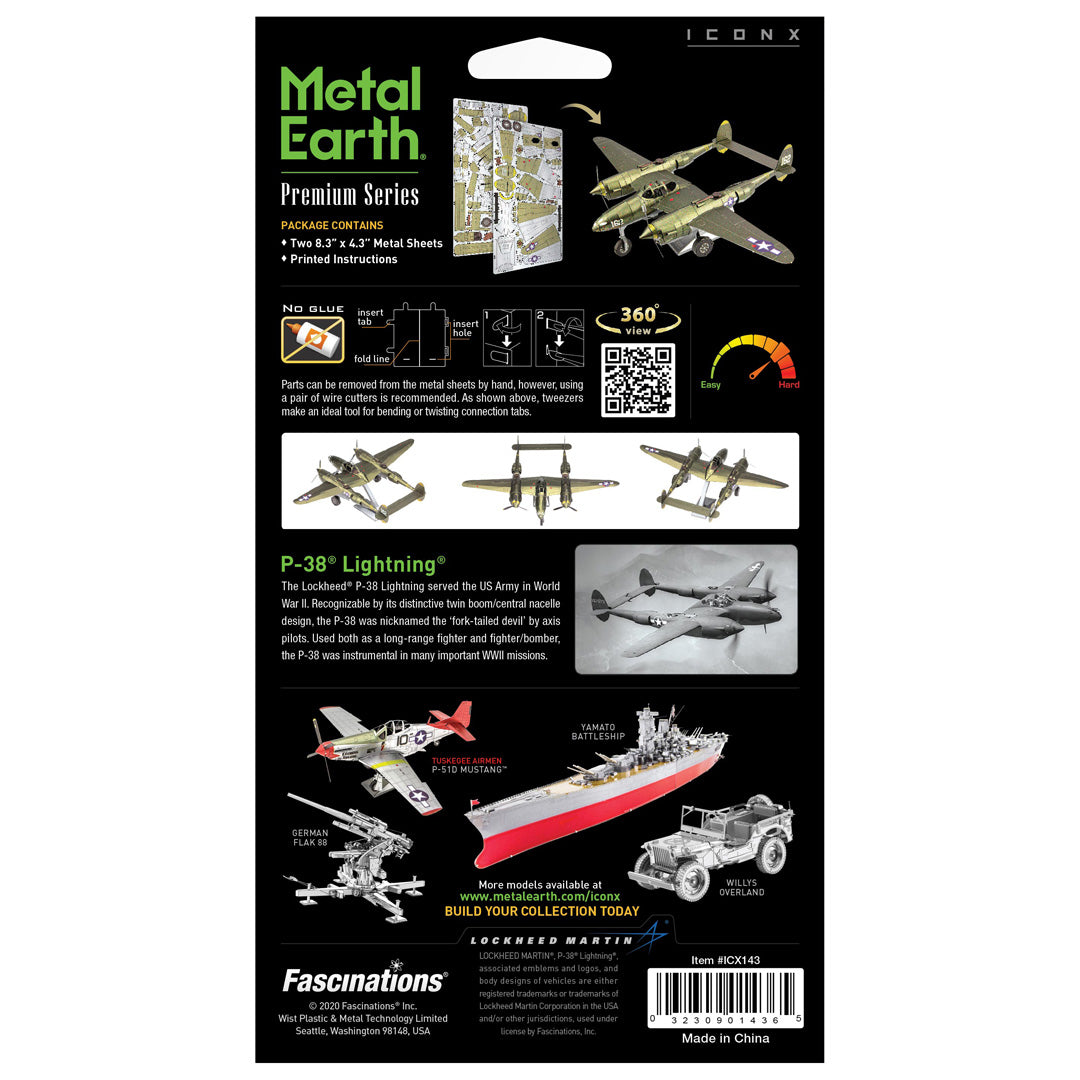 Metal Earth Premium Series Lockheed P-38 Lightning ICX143 Modellbausatz Puzzle DIY Bausatz präzise gelasert stabil langlebig
