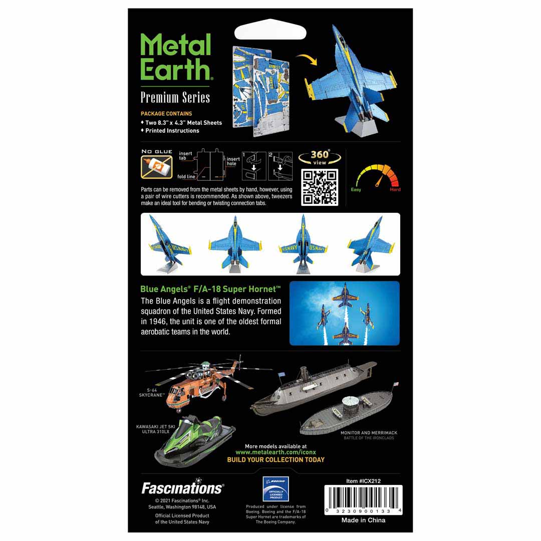 Metal Earth Premium Series Blue Angels F/A-18 Super Hornet™ ICX212 Modellbausatz Puzzle DIY Bausatz präzise gelasert stabil langlebig