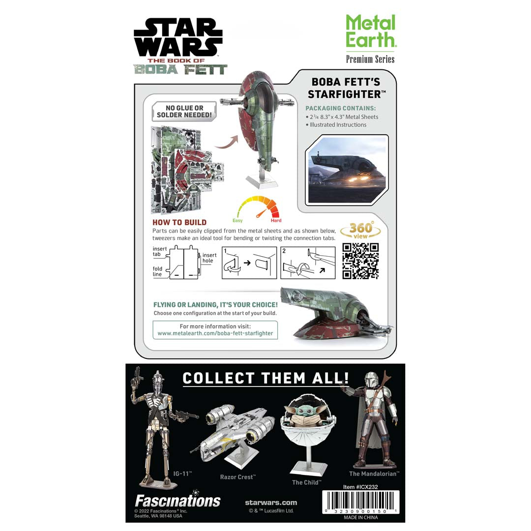 Metal Earth STAR Premium Series STAR WARS Mandalorian - Boba Fett's Starfighter ICX232 Modellbausatz Puzzle DIY Bausatz präzise gelasert stabil langlebig
